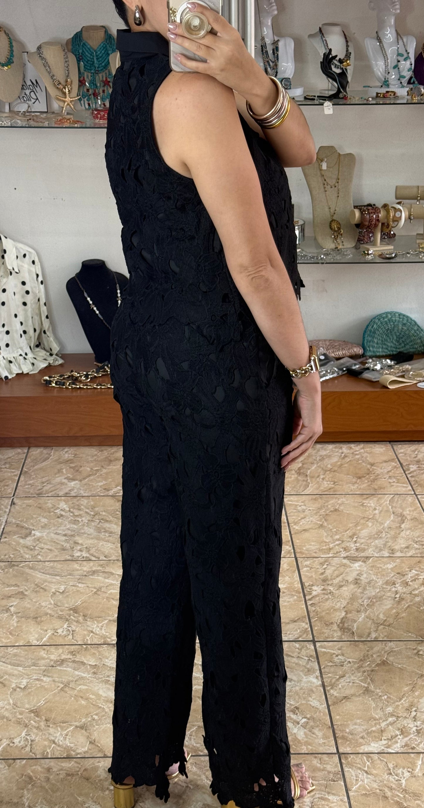 Black Lace Top and Pant Set