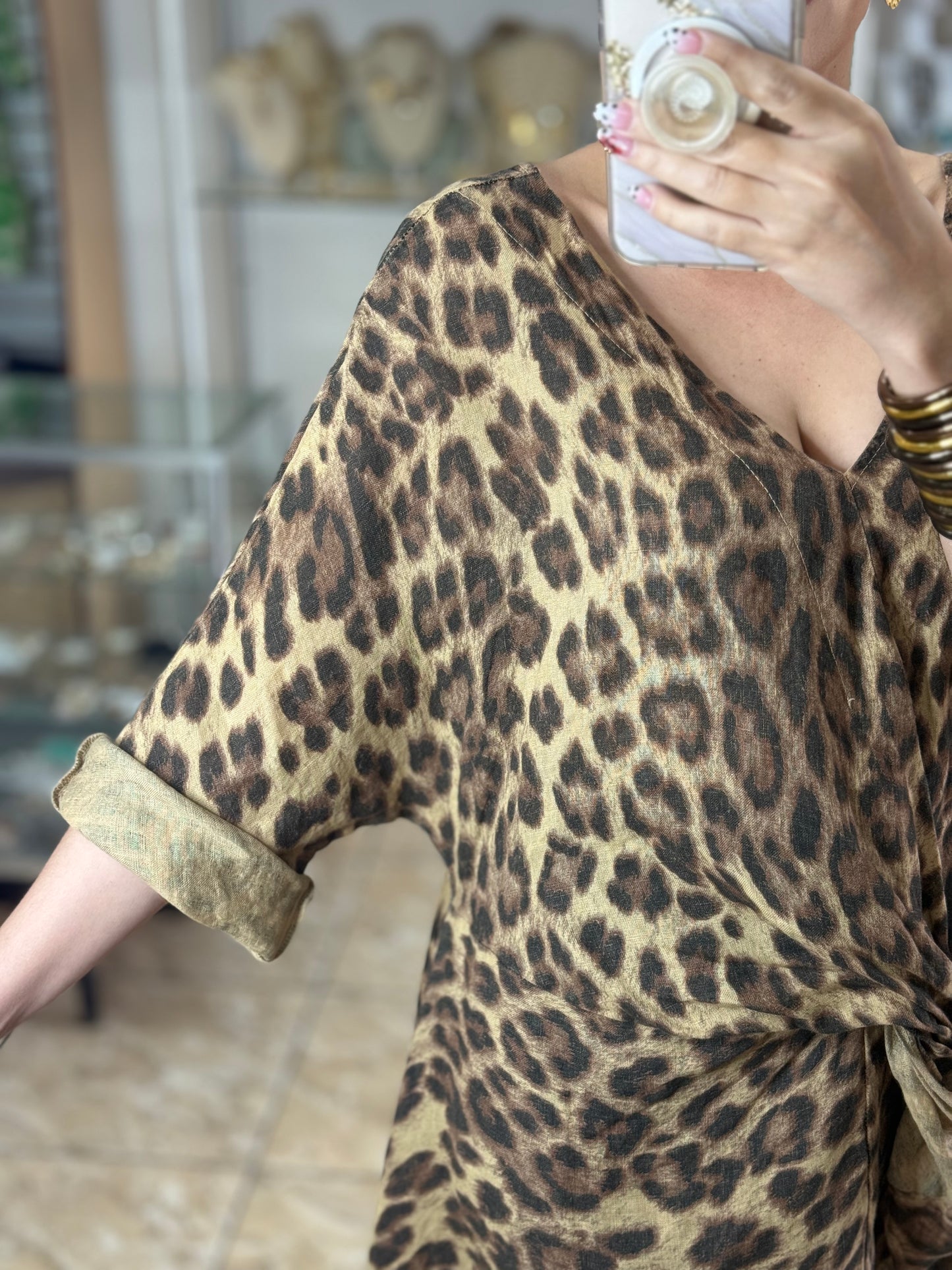 Leopard Linen OS Top (FINAL SALE)