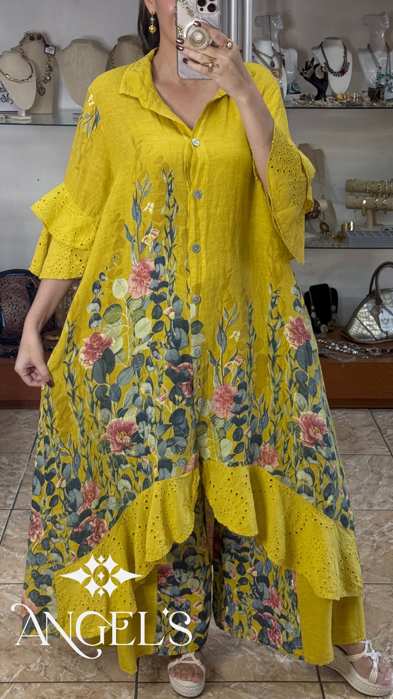 Linen Floral OS Top/Dress and Pant Set (FINAL SALE)
