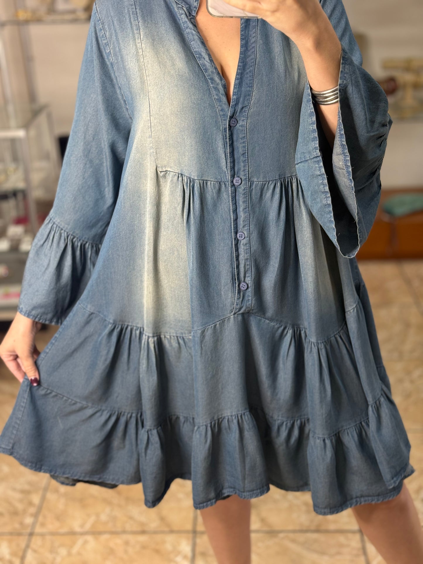 Washed Indigo Tiered Tunic Dress (FINAL SALE)
