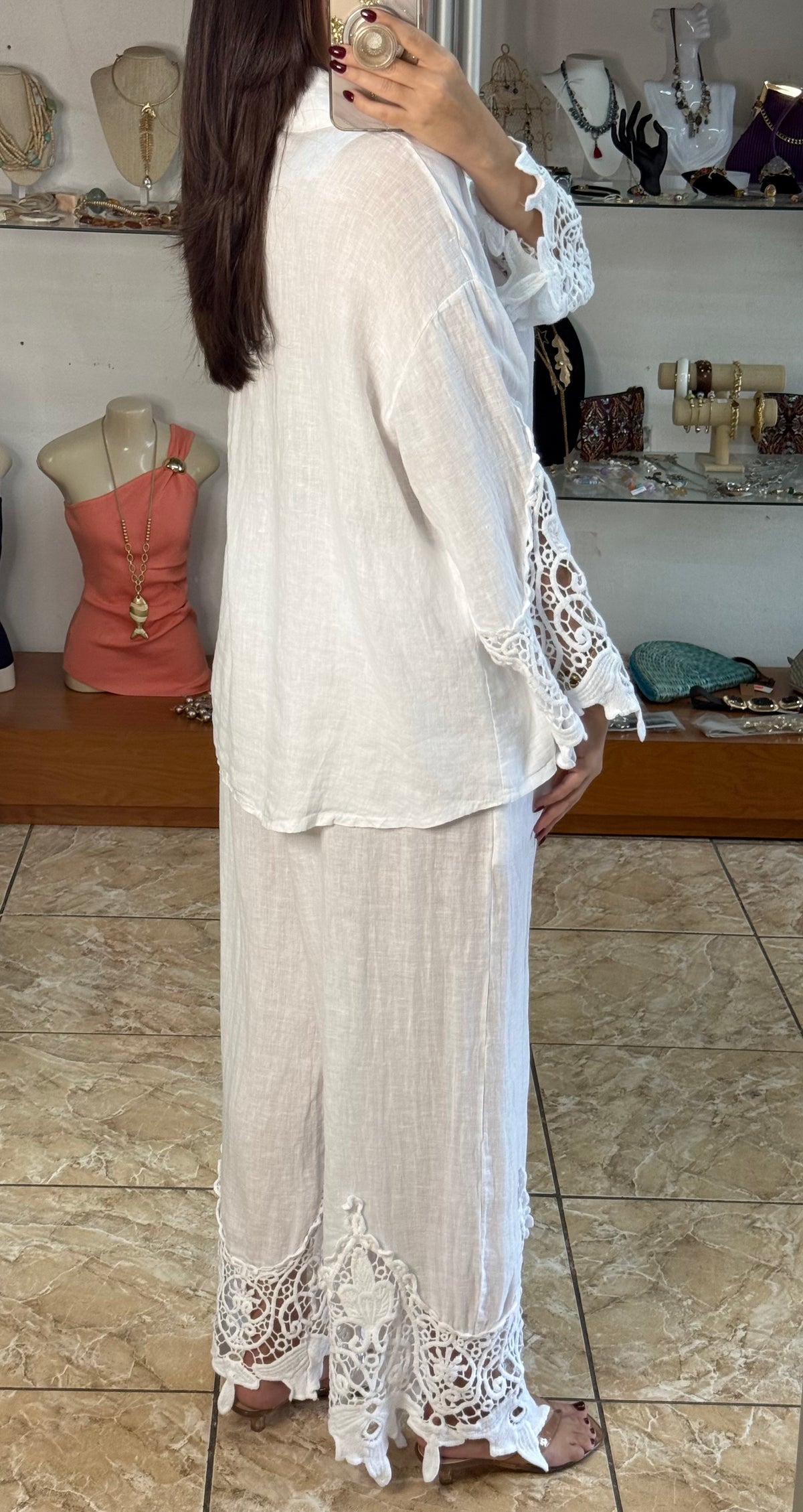 Aura Scalloped Lace/Linen Set (NO RETURNS OR EXCHANGE)