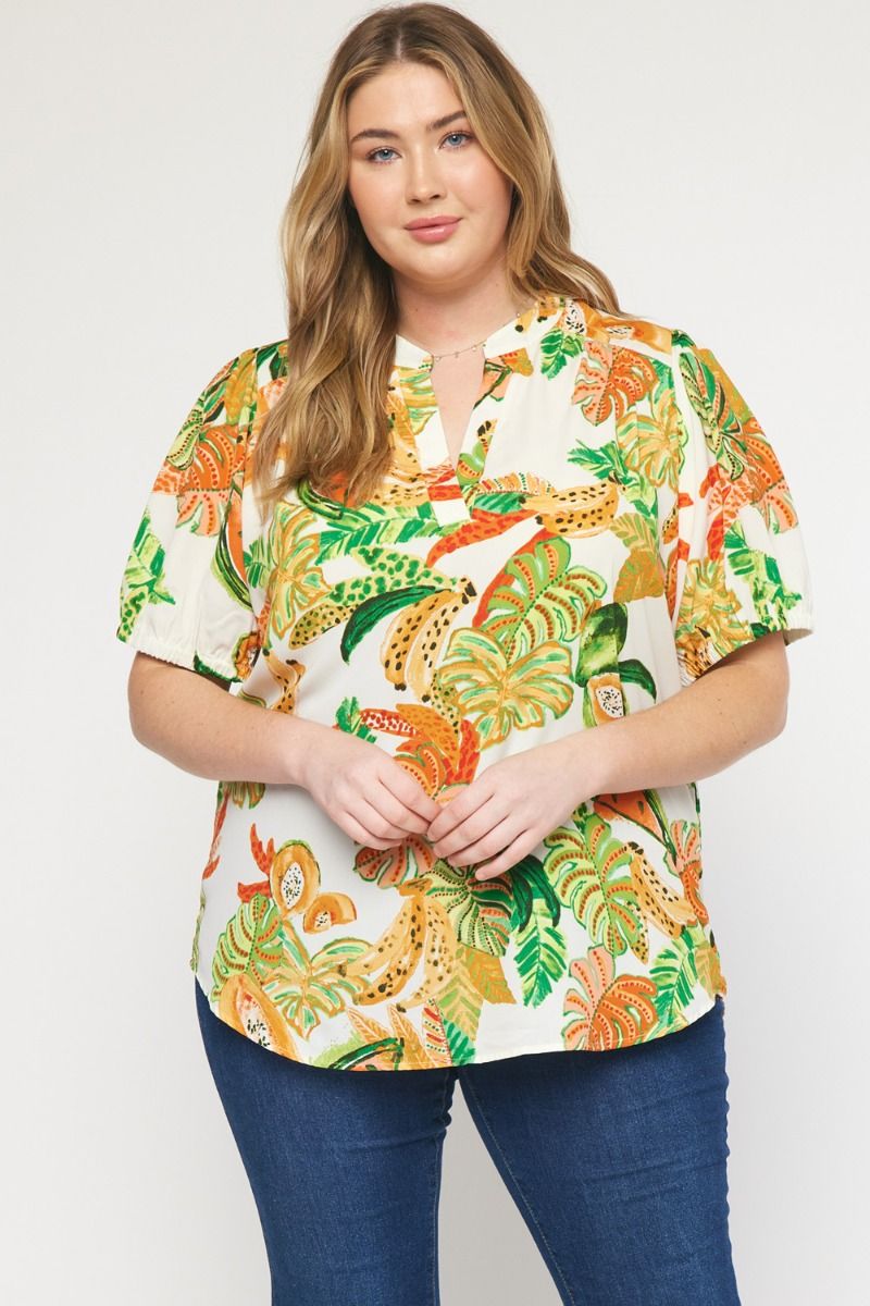 Tropical V-Neck Top (Regular and Plus)