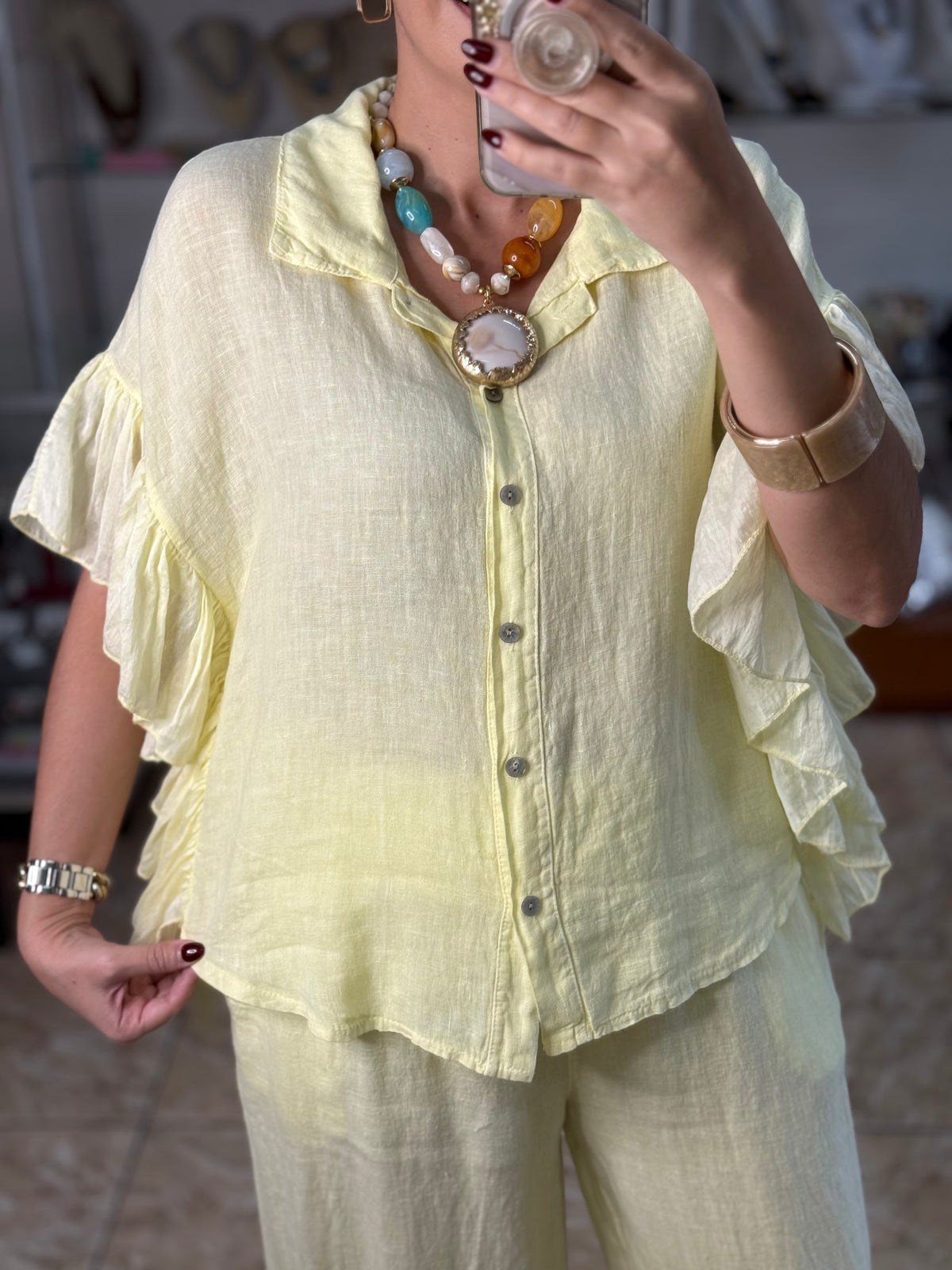 OS Linen Ruffle Top & Pant Set (NO RETURNS OR EXCHANGE)
