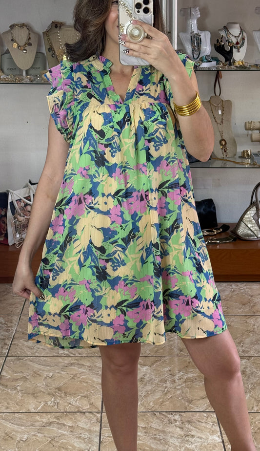 Blue Mix Floral Tiered Dress