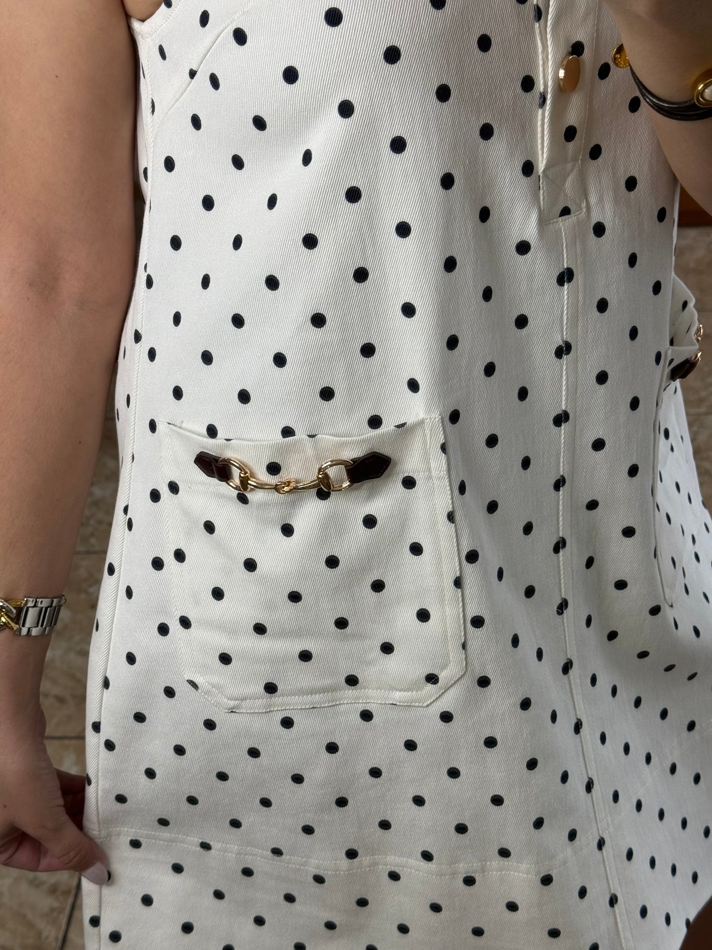 Polkadots Gold Buttons Mini Dress (NO RETURNS OR EXCHANGE)