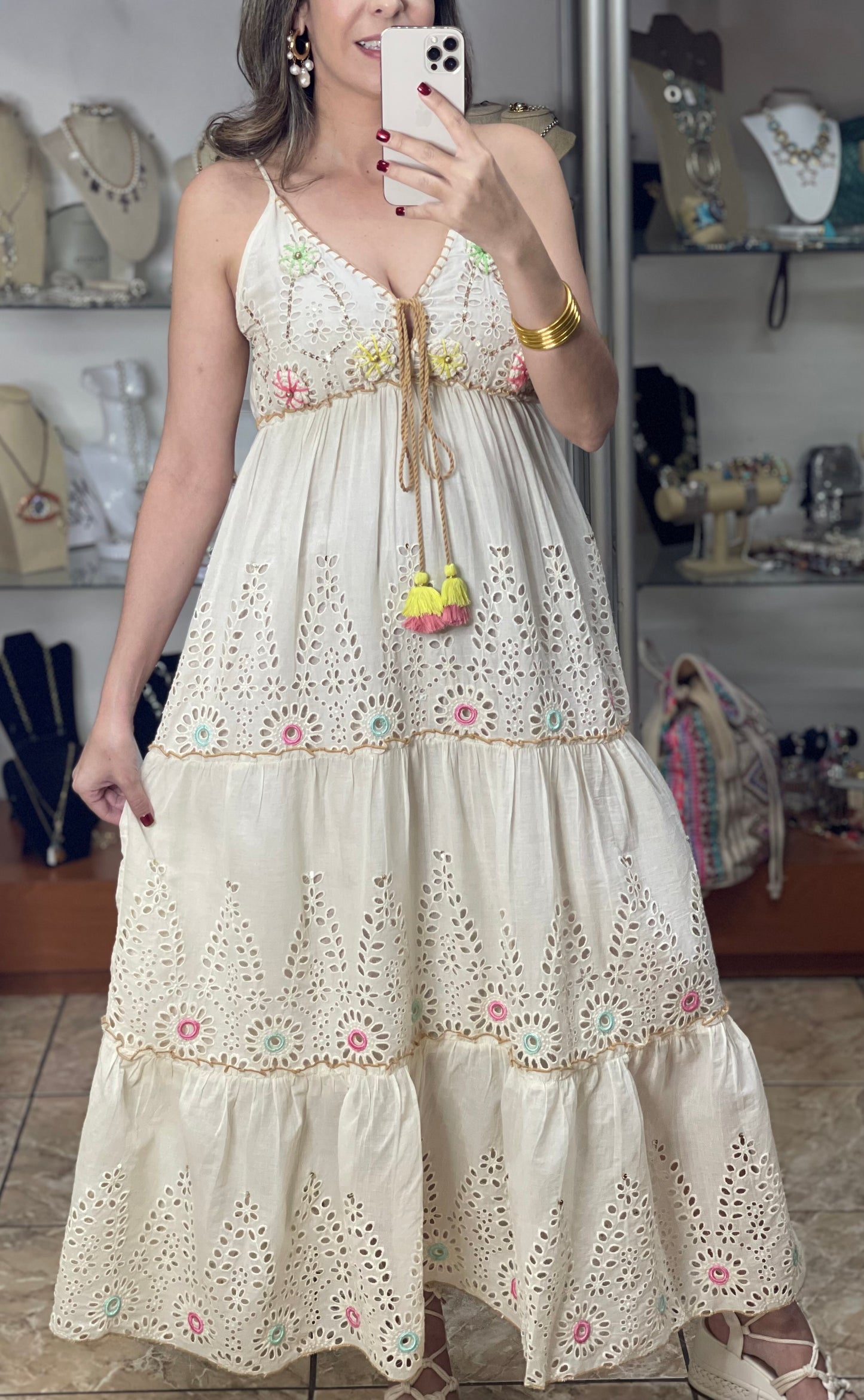 Cream Boho Maxi with Eyelet Details