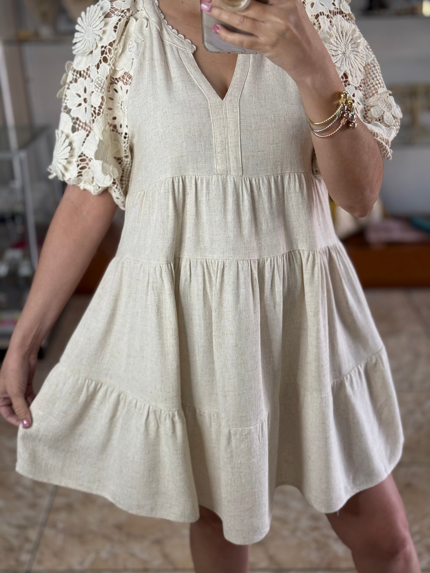 Floral Lace Sleeves Tiered Dress (FINAL SALE)