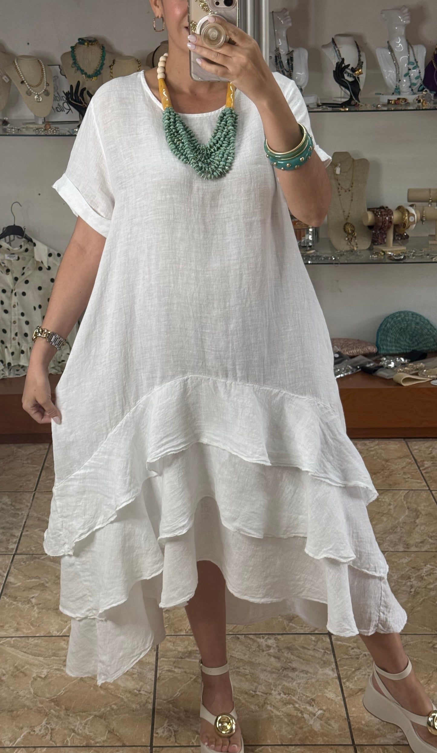 OS Ruffle Tiered Linen Midi Dress (NO RETURNS OR EXCHANGE)