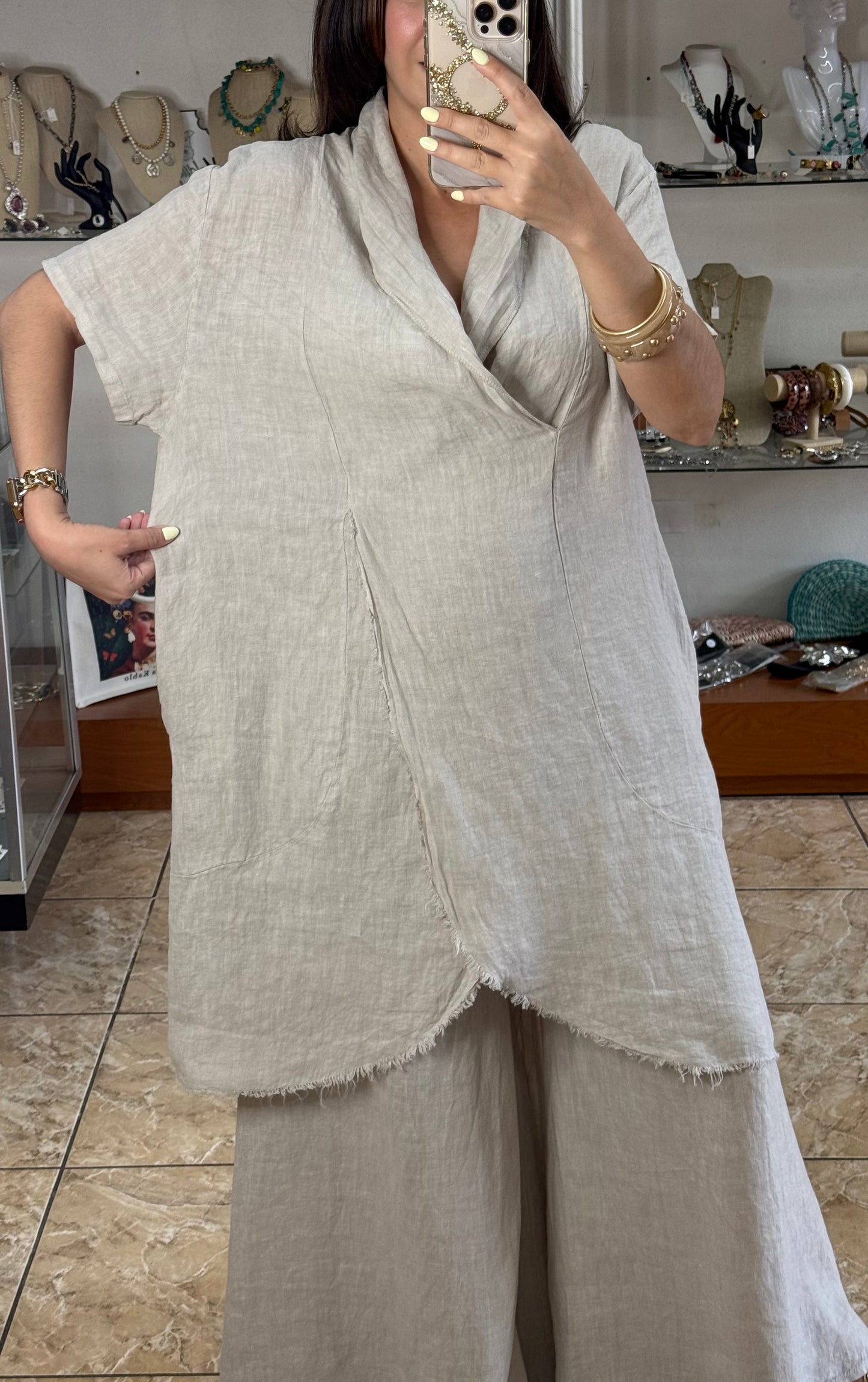 Long Top & Pant OS Linen Set (NO RETURNS OR EXCHANGE)