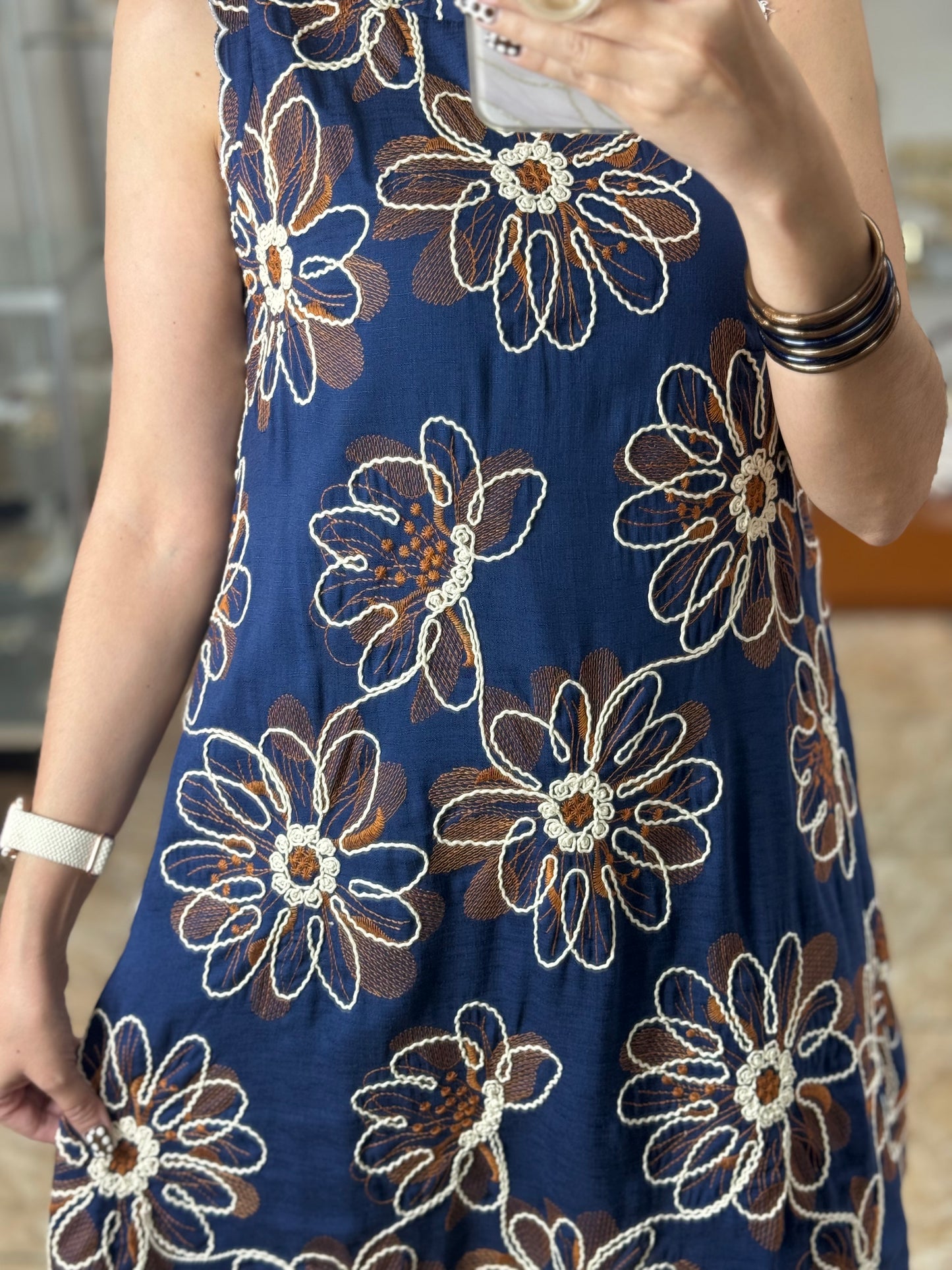 Navy Floral Embroidered Dress