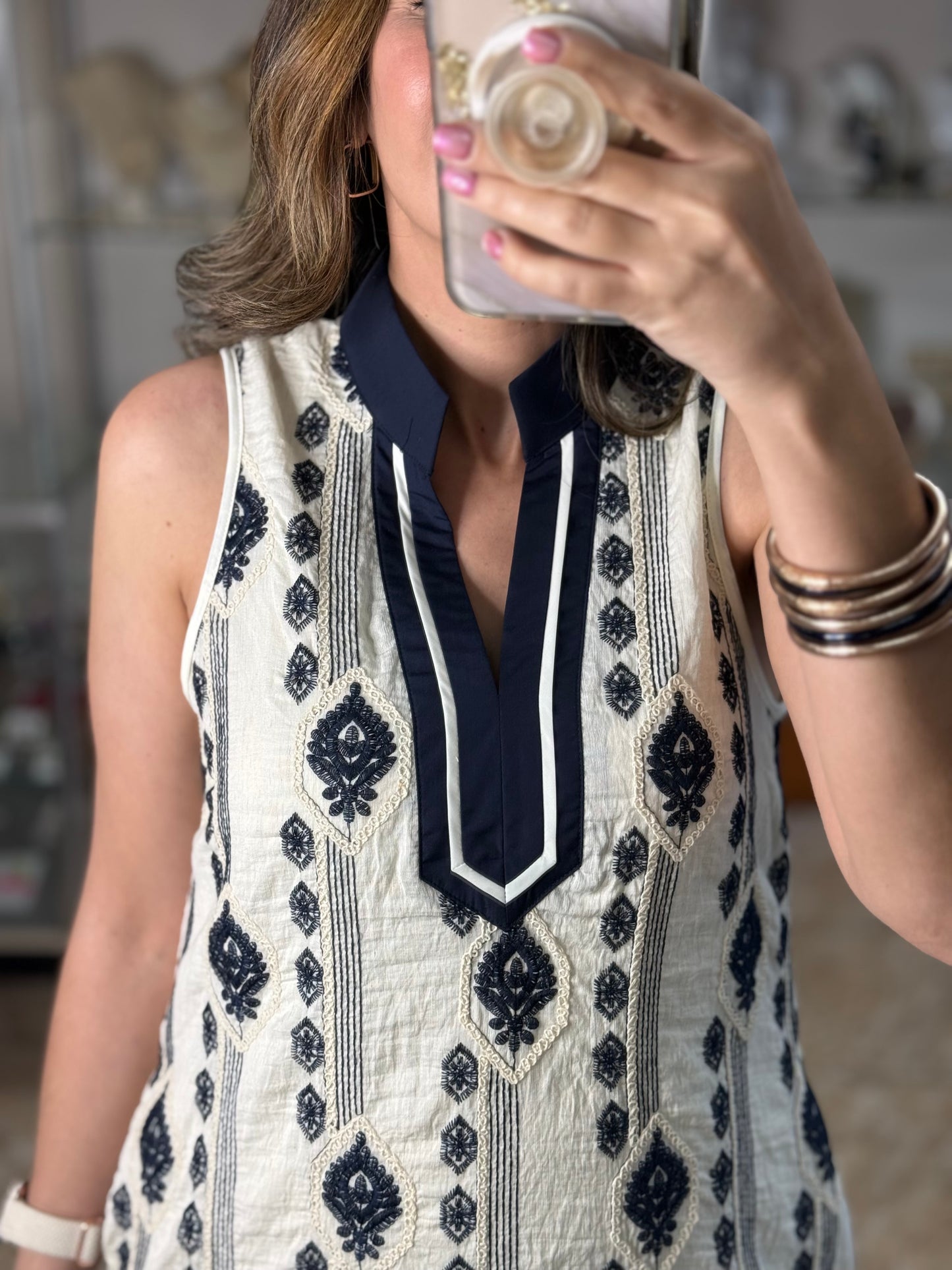 Sleeveless Embroidered Mini Dress