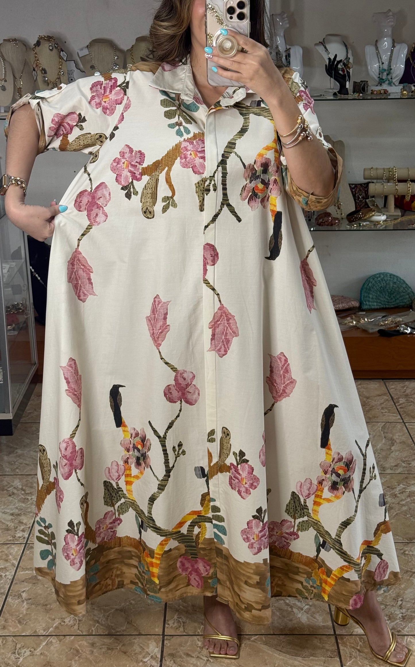 OS Flowers and Birds Maxi Dress (NO RETURNS OR EXCHANGE)