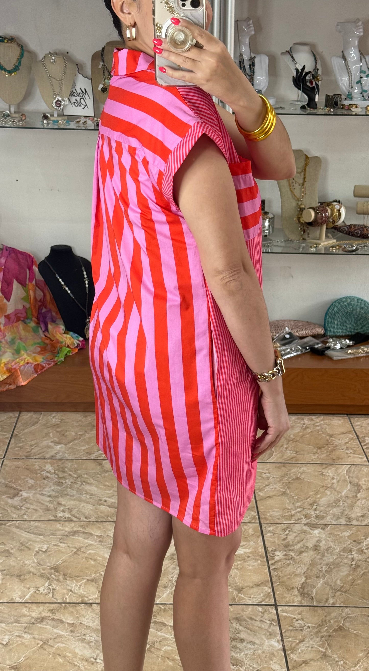 Pink/Orange Stripes Mini Dress
