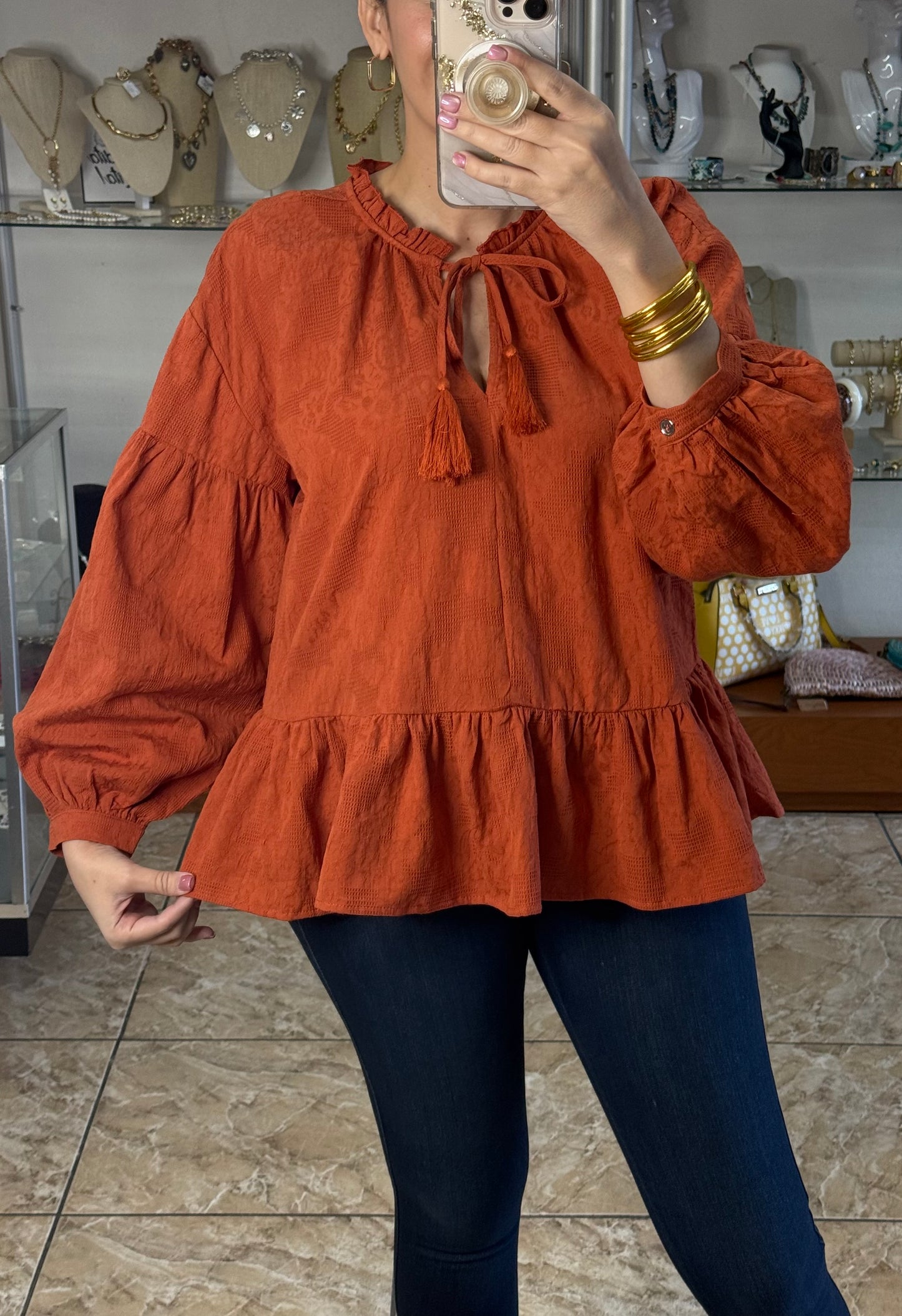 Burnt Orange Long Sleeves Top