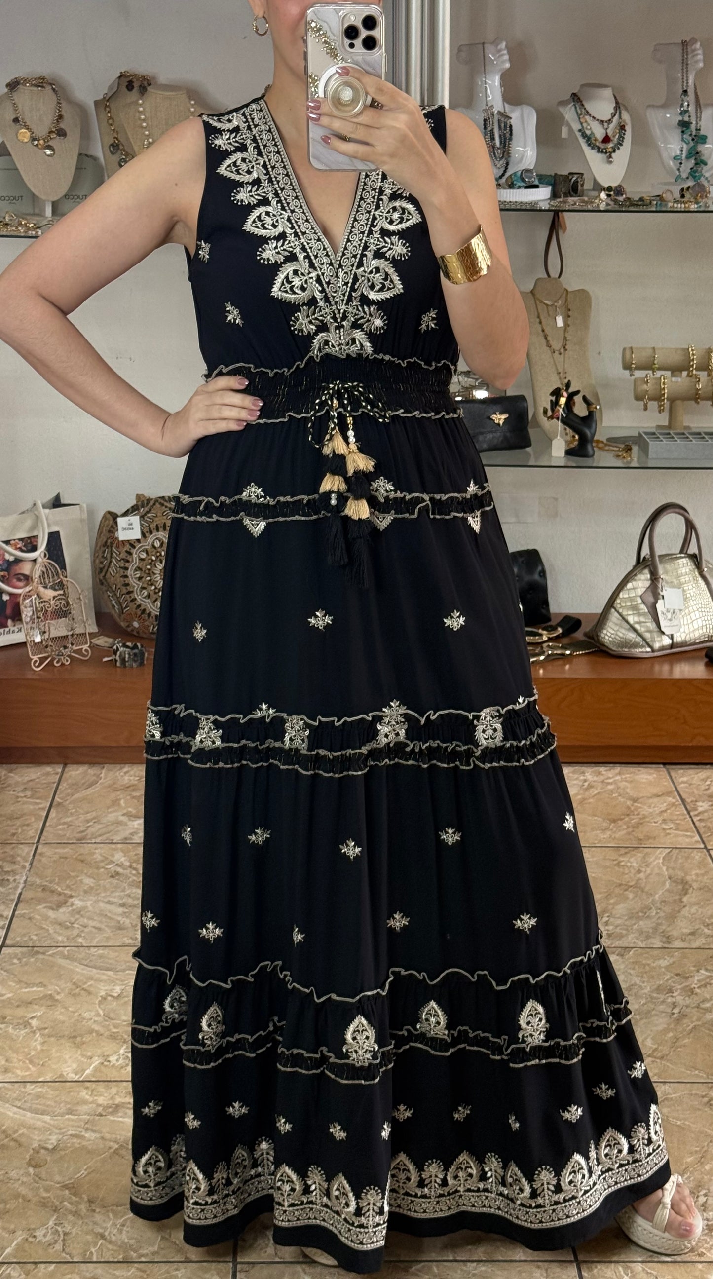 Black/Gold OS Maxi Boho Dress (FINAL SALE)