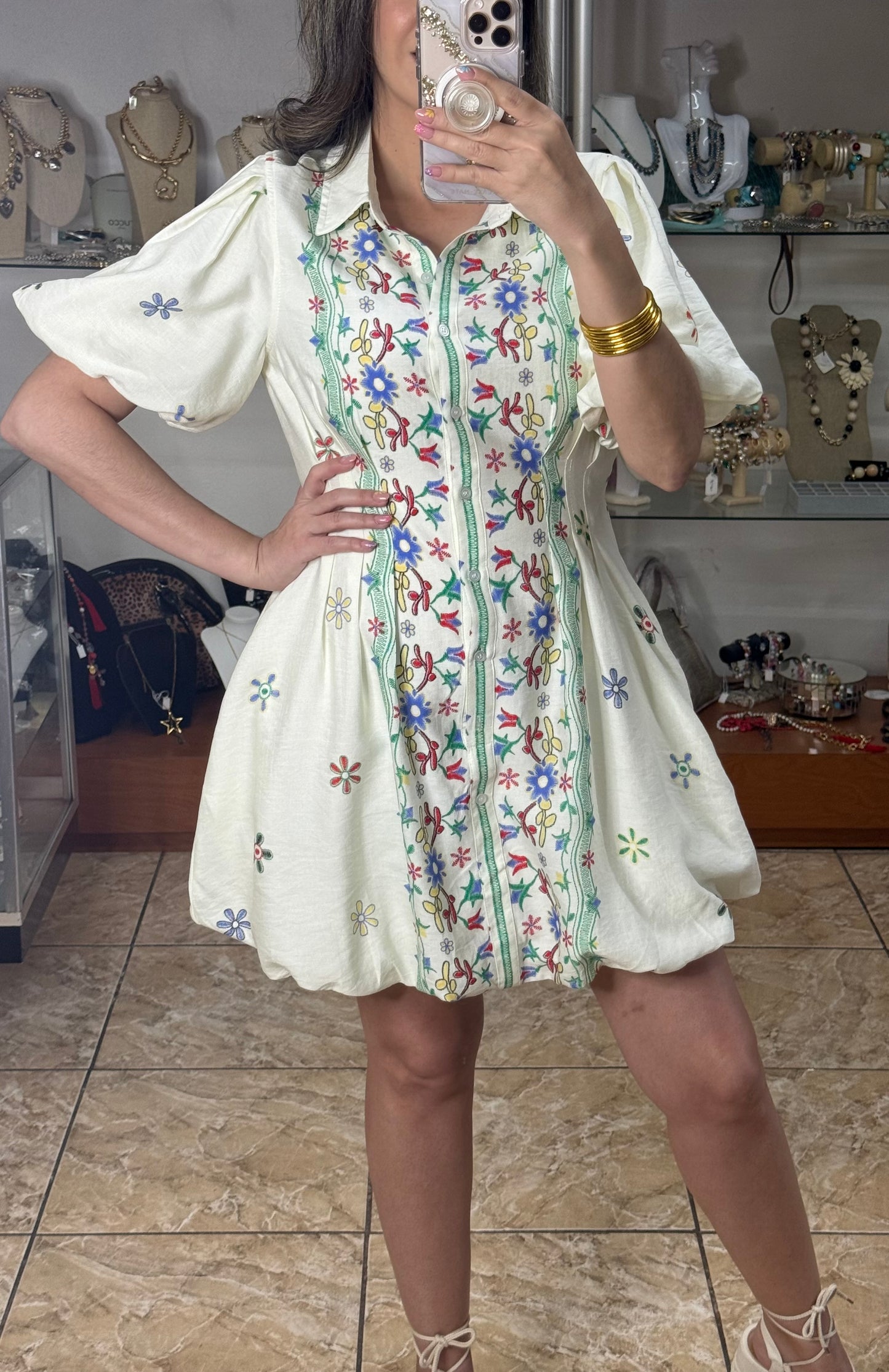 Puff Sleeves Bubble Floral Dress