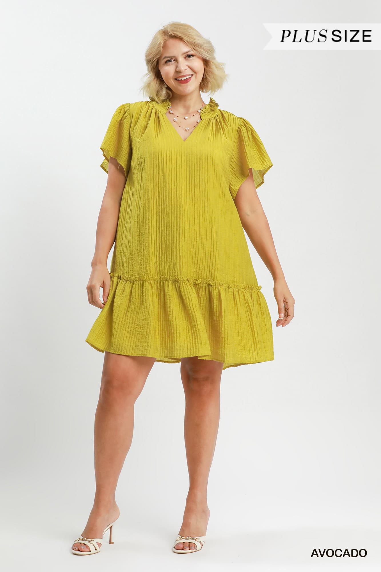 Avocado Textured Ruffle Hem Mini Dress (PLUS)
