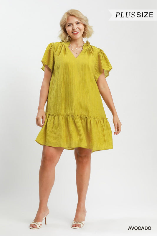 Avocado Textured Ruffle Hem Mini Dress (PLUS)