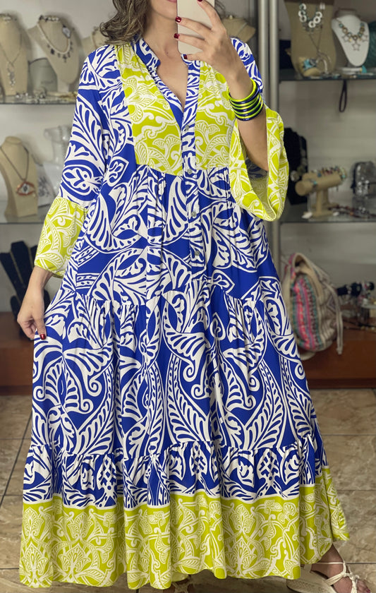 Blue/Neon Green OS Maxi Dress