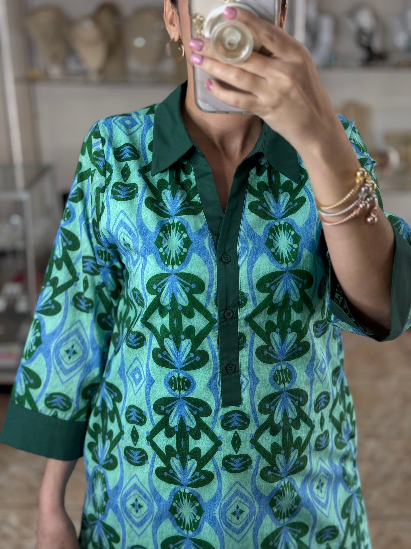 Green Mix Mini Dress (Reg and Plus)