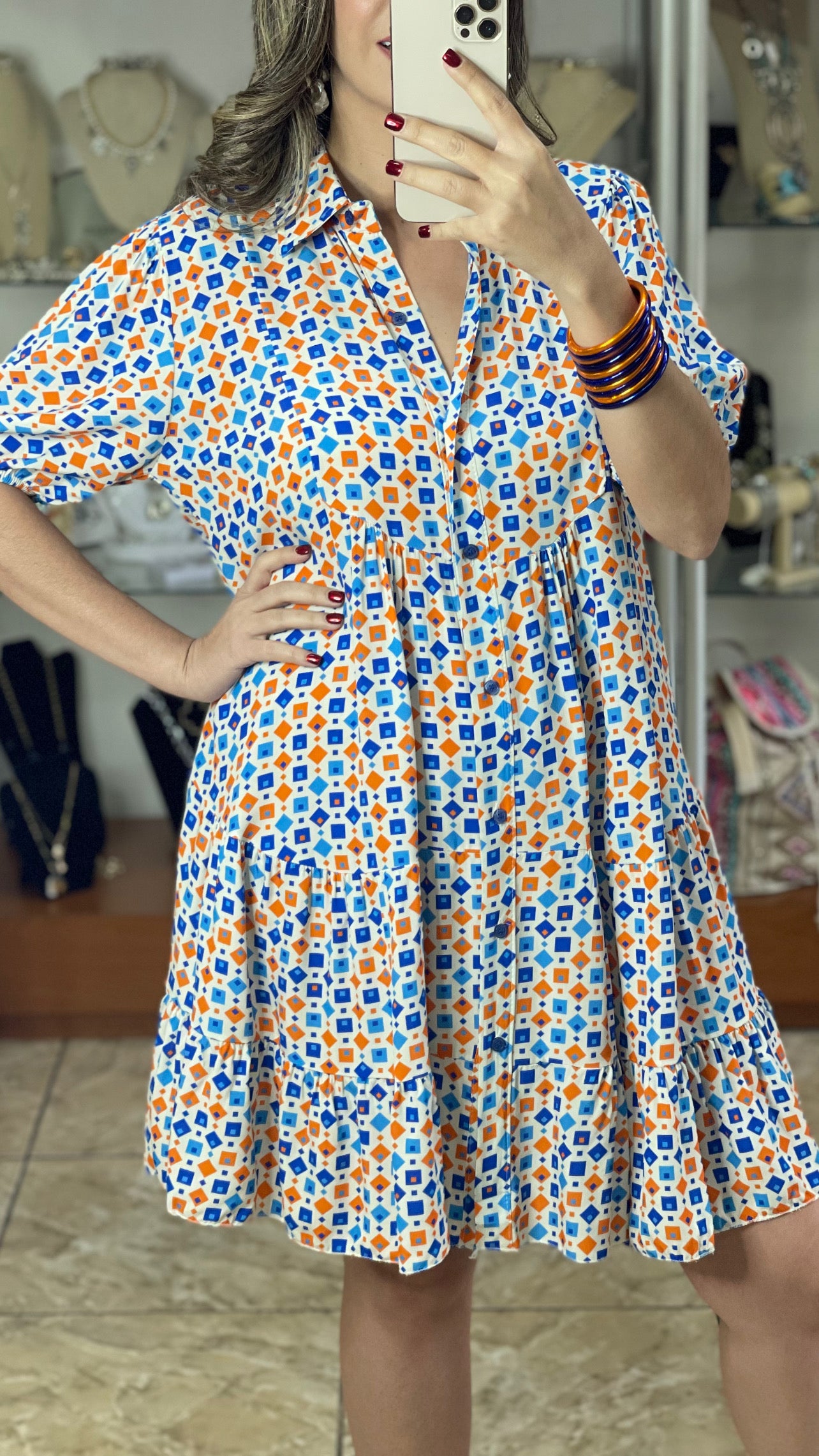 Little Squares Button Down OS Dress