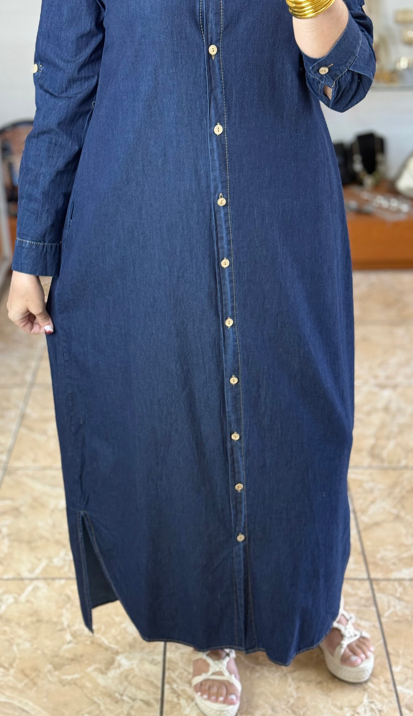 Long Sleeves Maxi Denim Dress