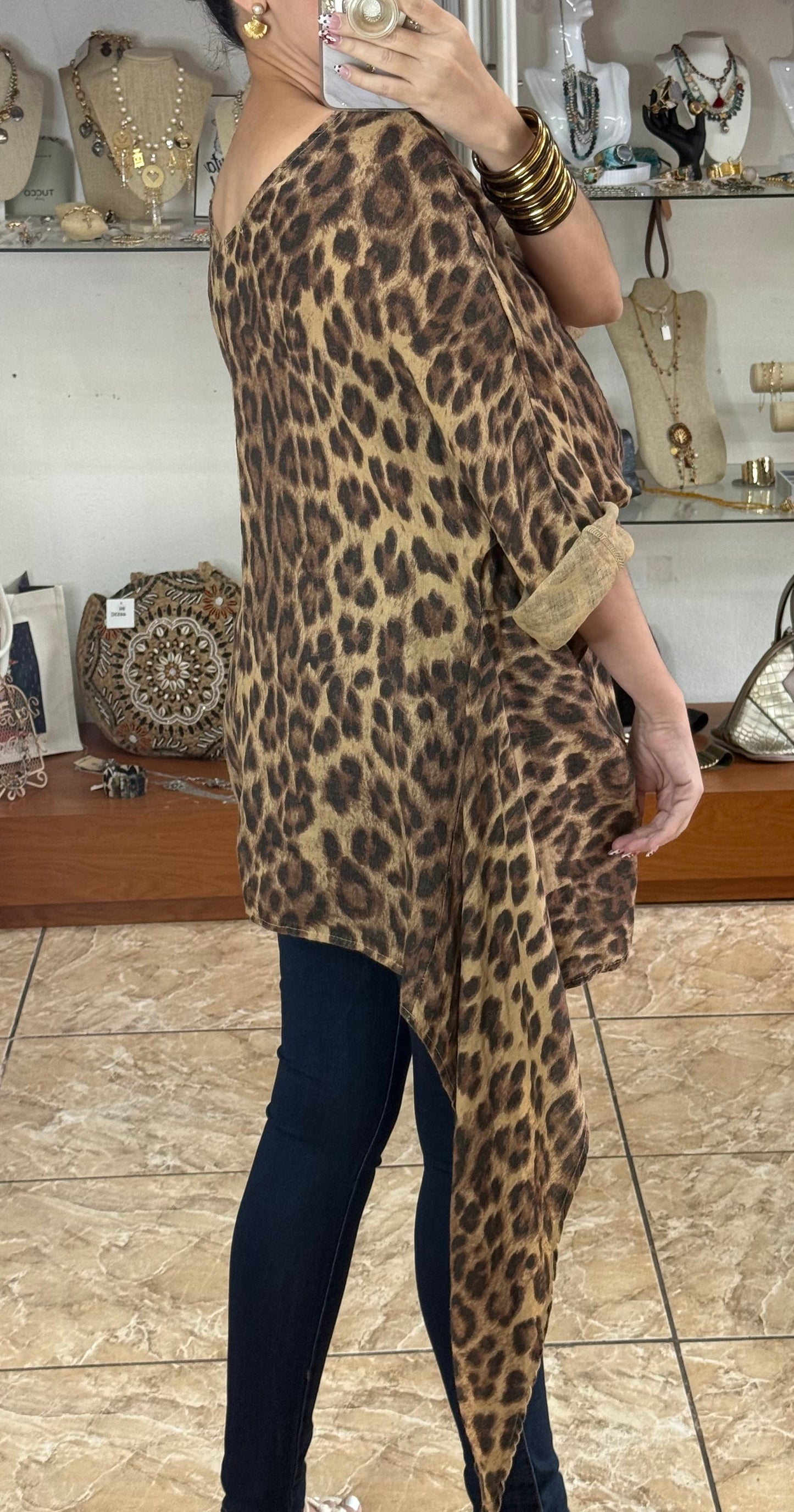Leopard Linen OS Top (FINAL SALE)