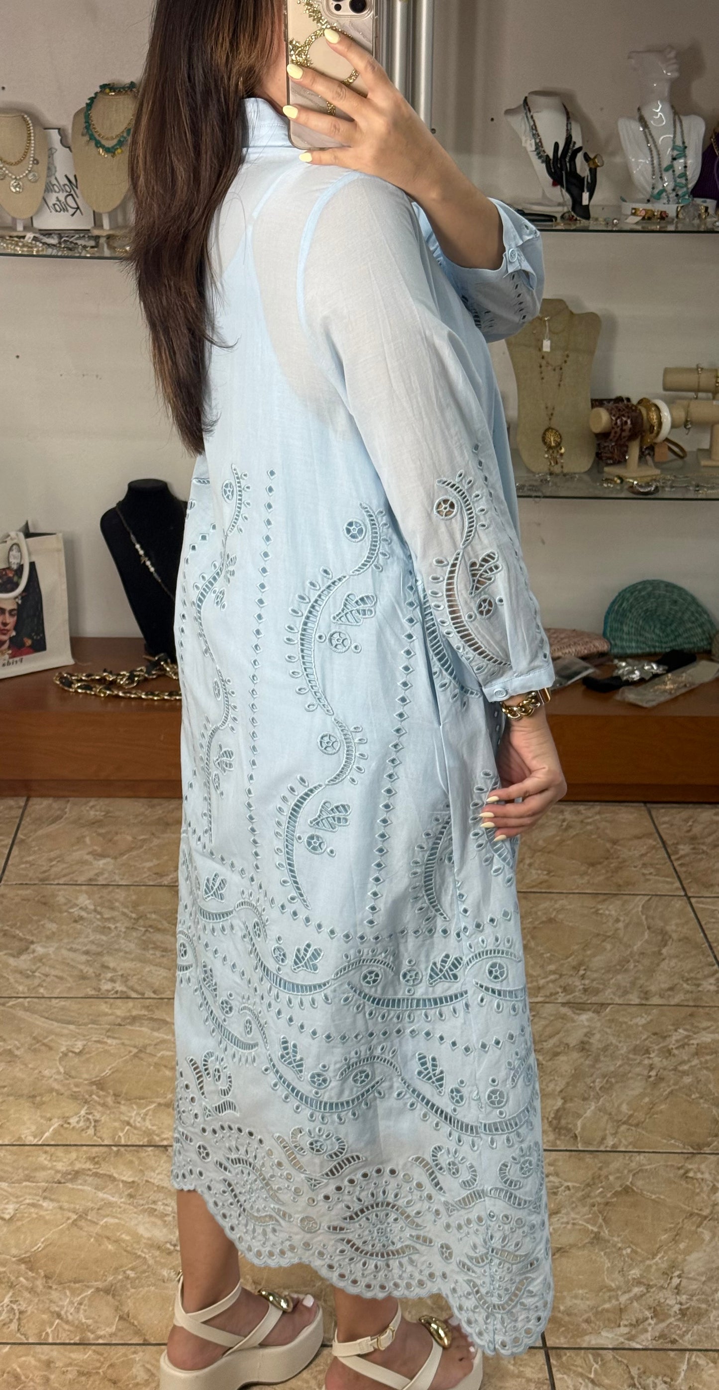 Long Sleeves Embroidered OS Maxi Dress (NO RETURNS OR EXCHANGE)