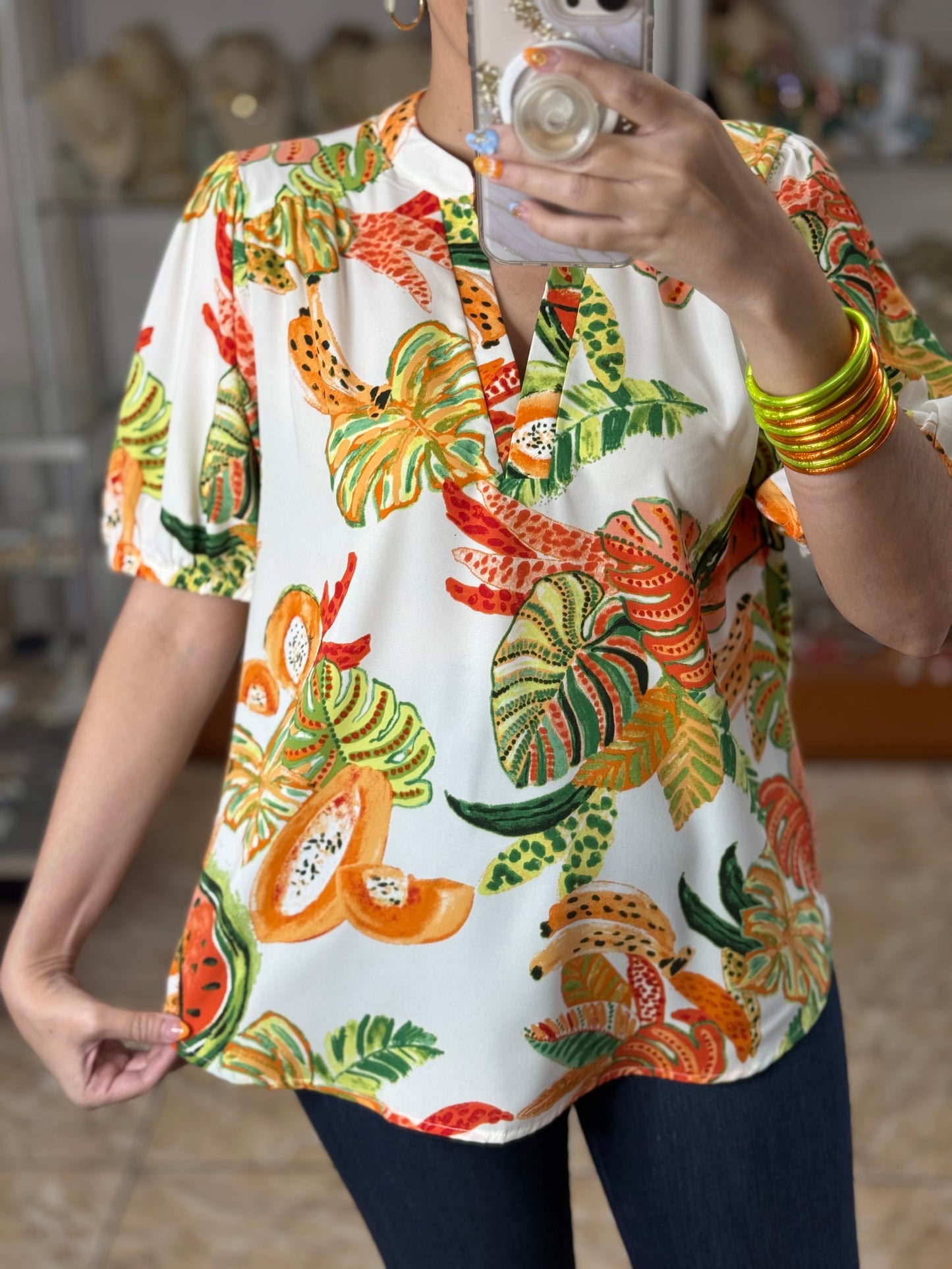 Tropical V-Neck Top (Regular and Plus)