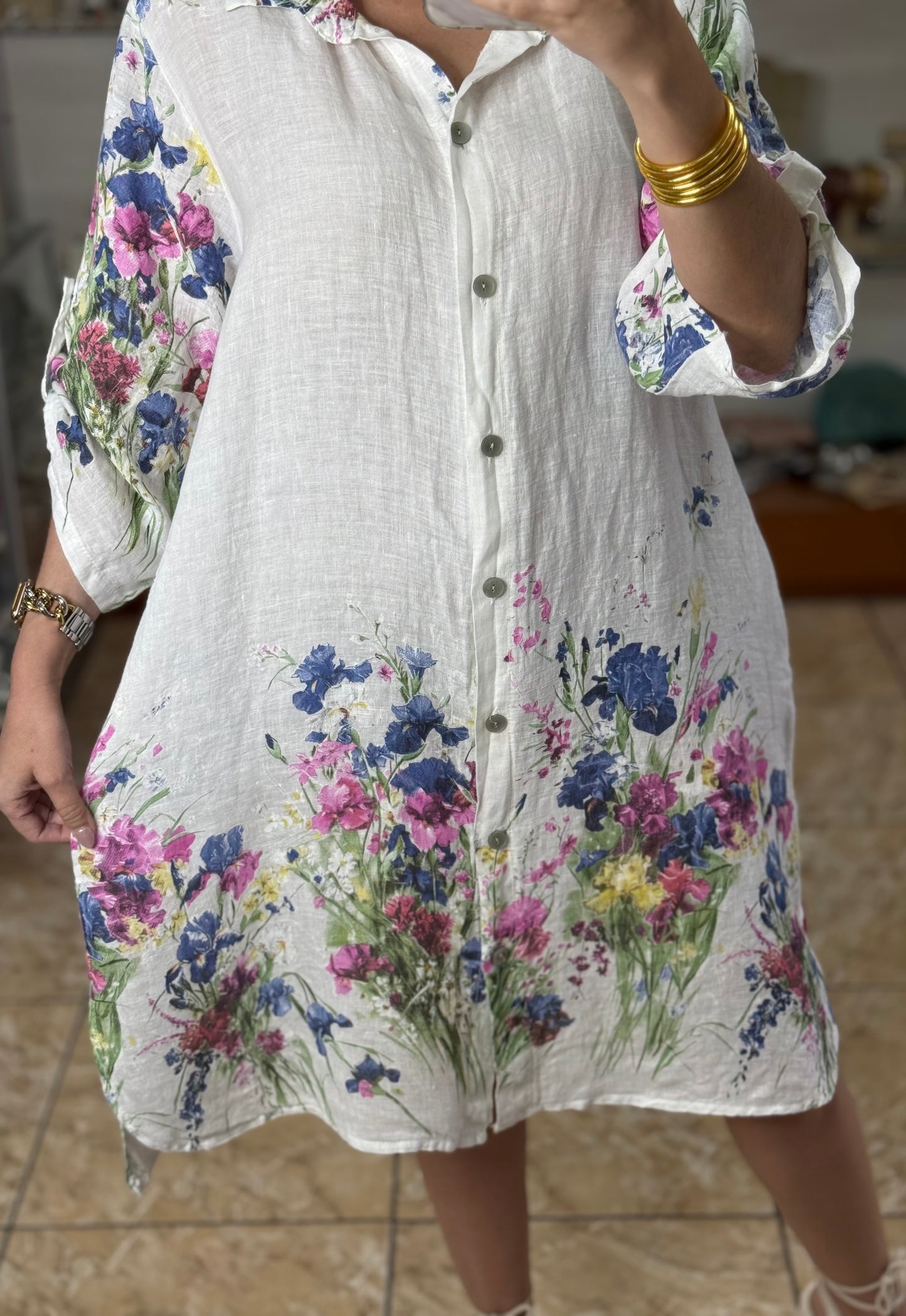 Floral OS Short Linen Dress (NO RETURNS OR EXCHANGE)