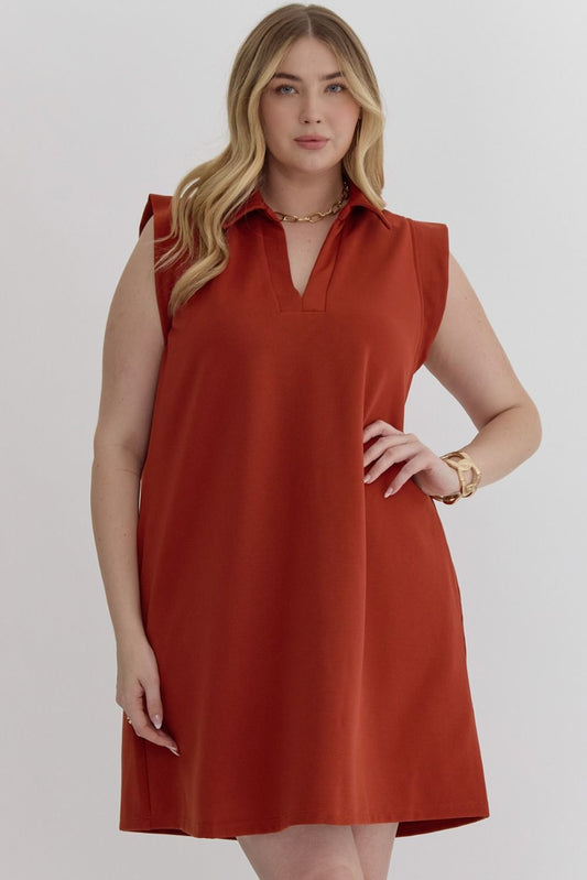 Rust Sleeveless Basic Dress (PLUS)