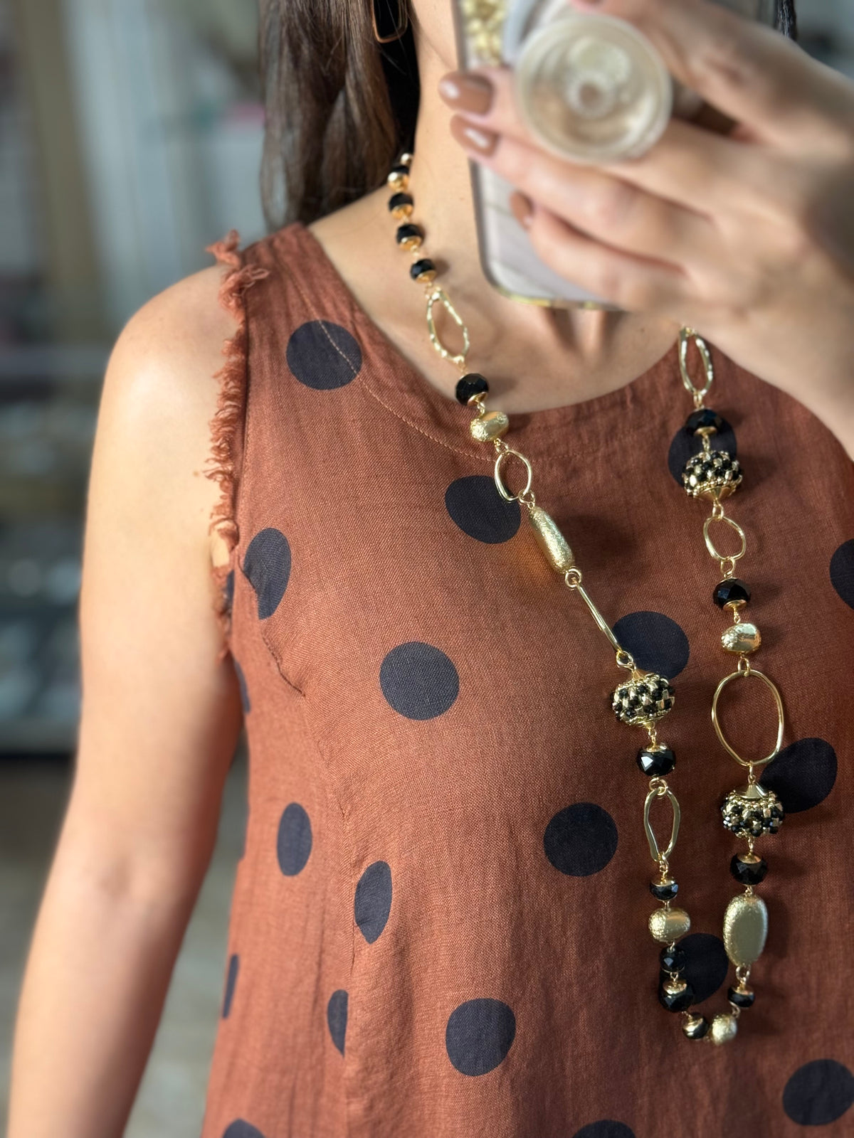 OS Linen Sleeveless Polka Dots Dress (NO RETURNS OR EXCHANGE)