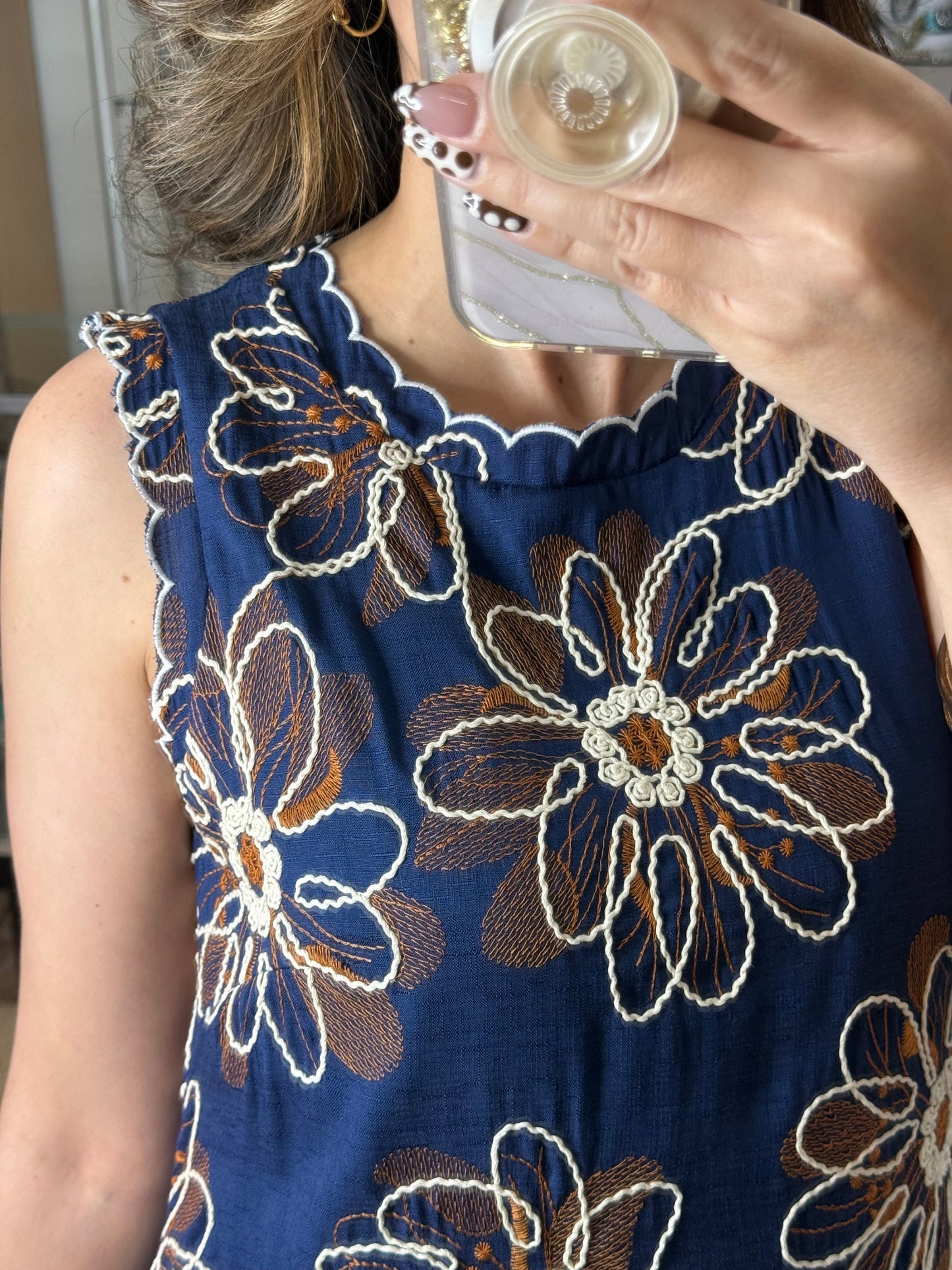 Navy Floral Embroidered Dress