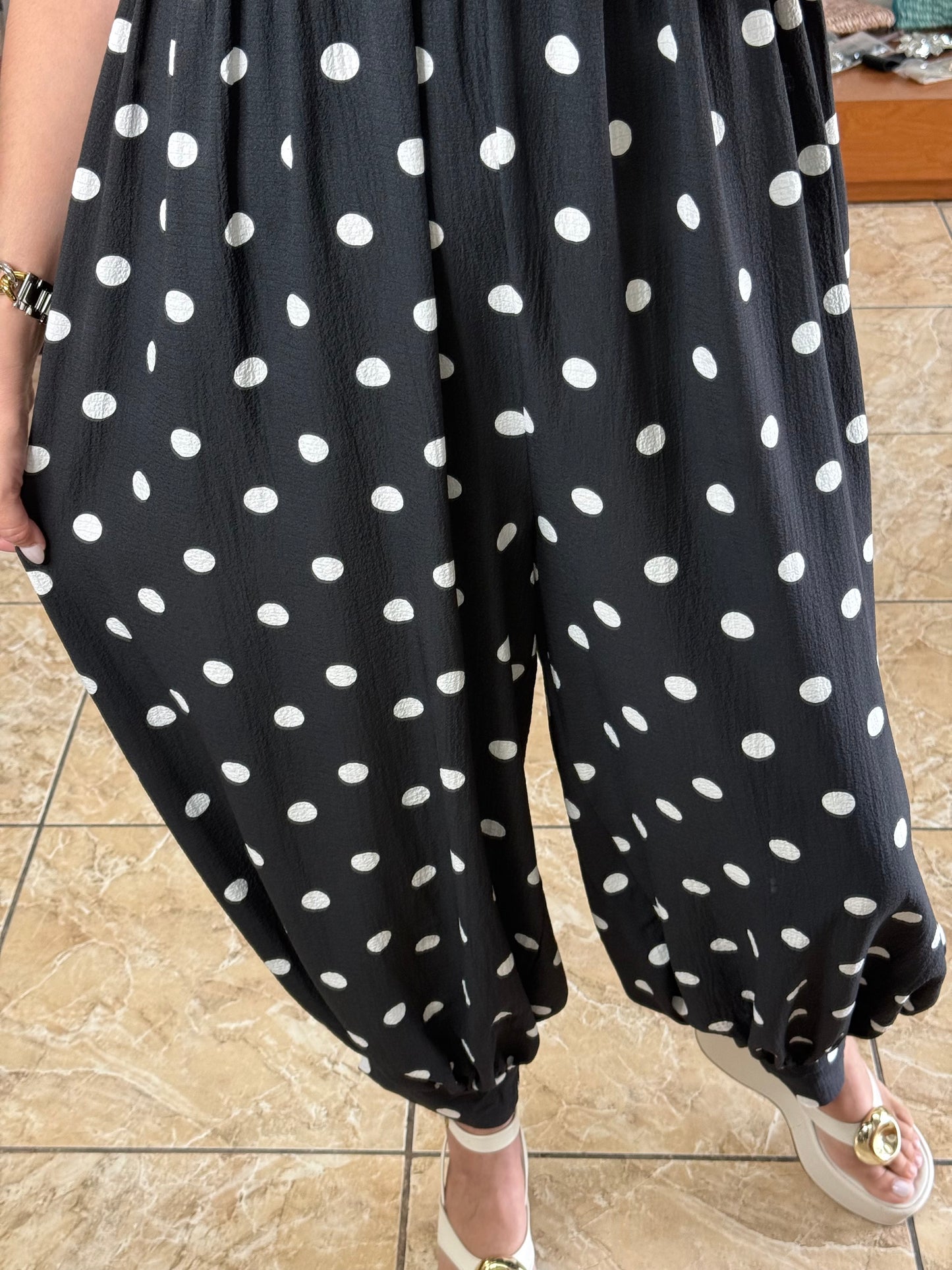 Black Polkadots Harem Jumpsuit