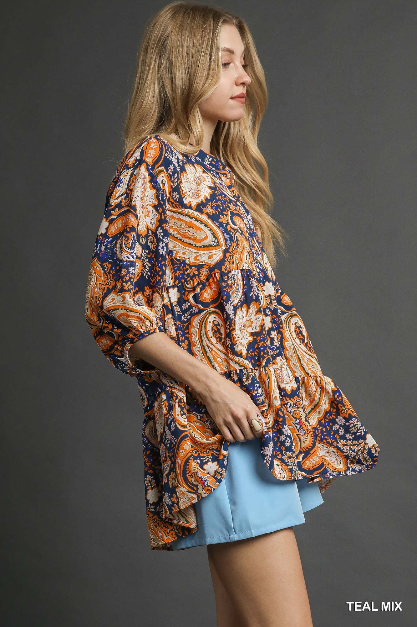 Teal Mix Paisley Boho Top (PLUS)