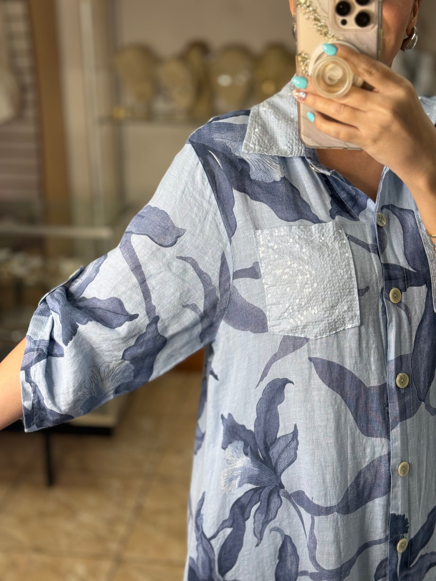 Blue Linen OS Button Down Maxi Dress (FINAL SALE)