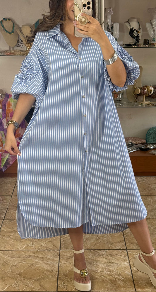 Stripes Puff Sleeves OS Midi Dress (NO RETURNS OR EXCHANGE)