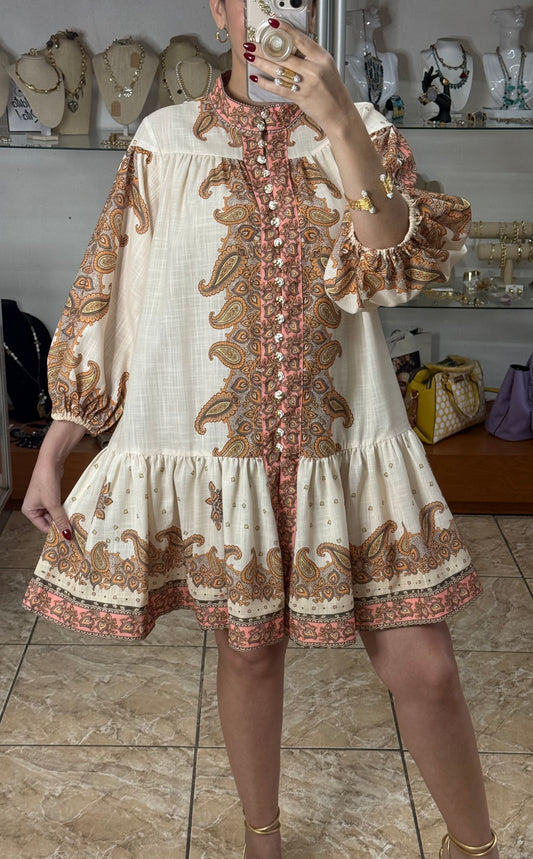Brown Mix Paisley Mini Dress