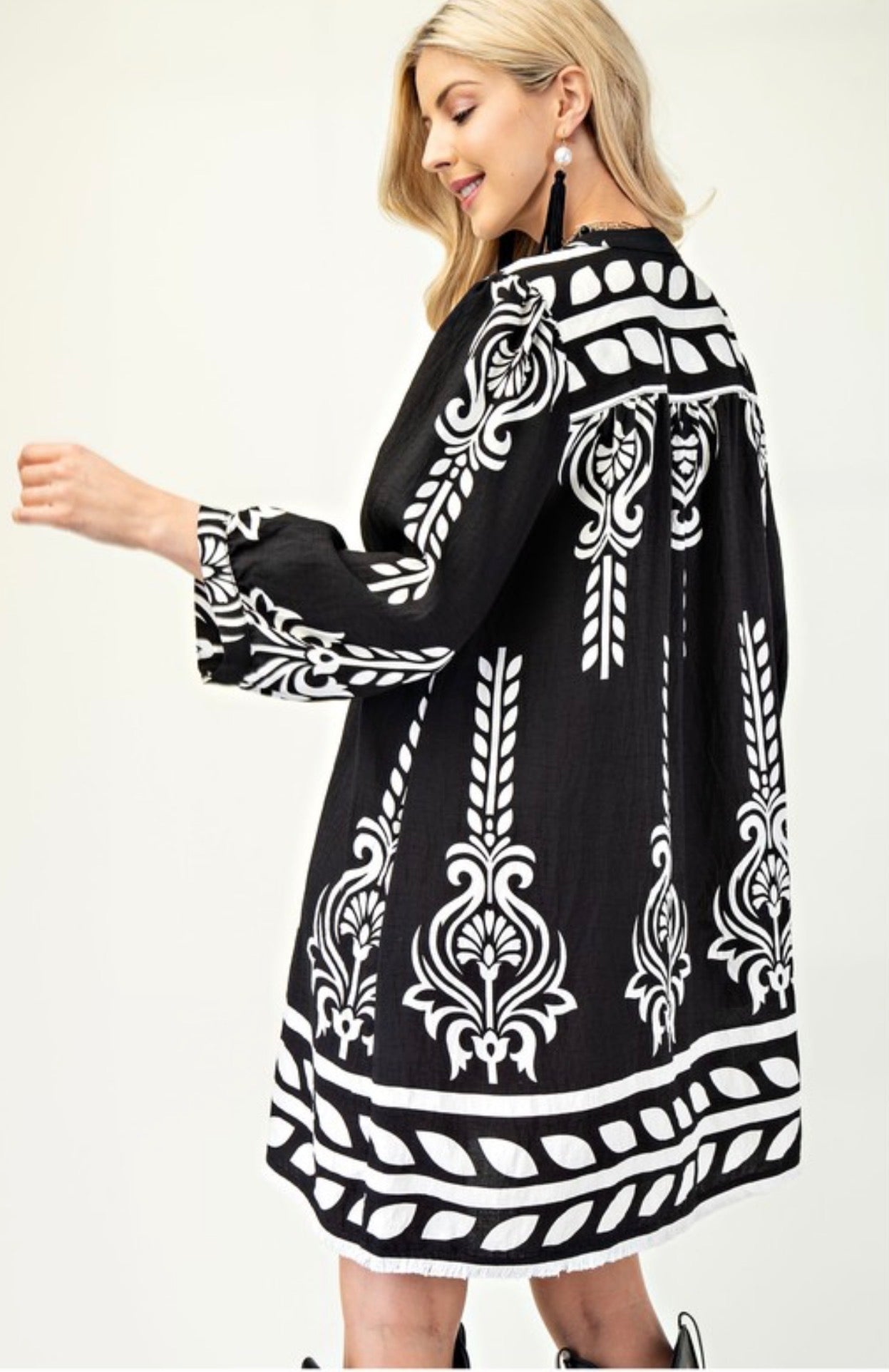 Black Mix Fringe Details Dress (PLUS)