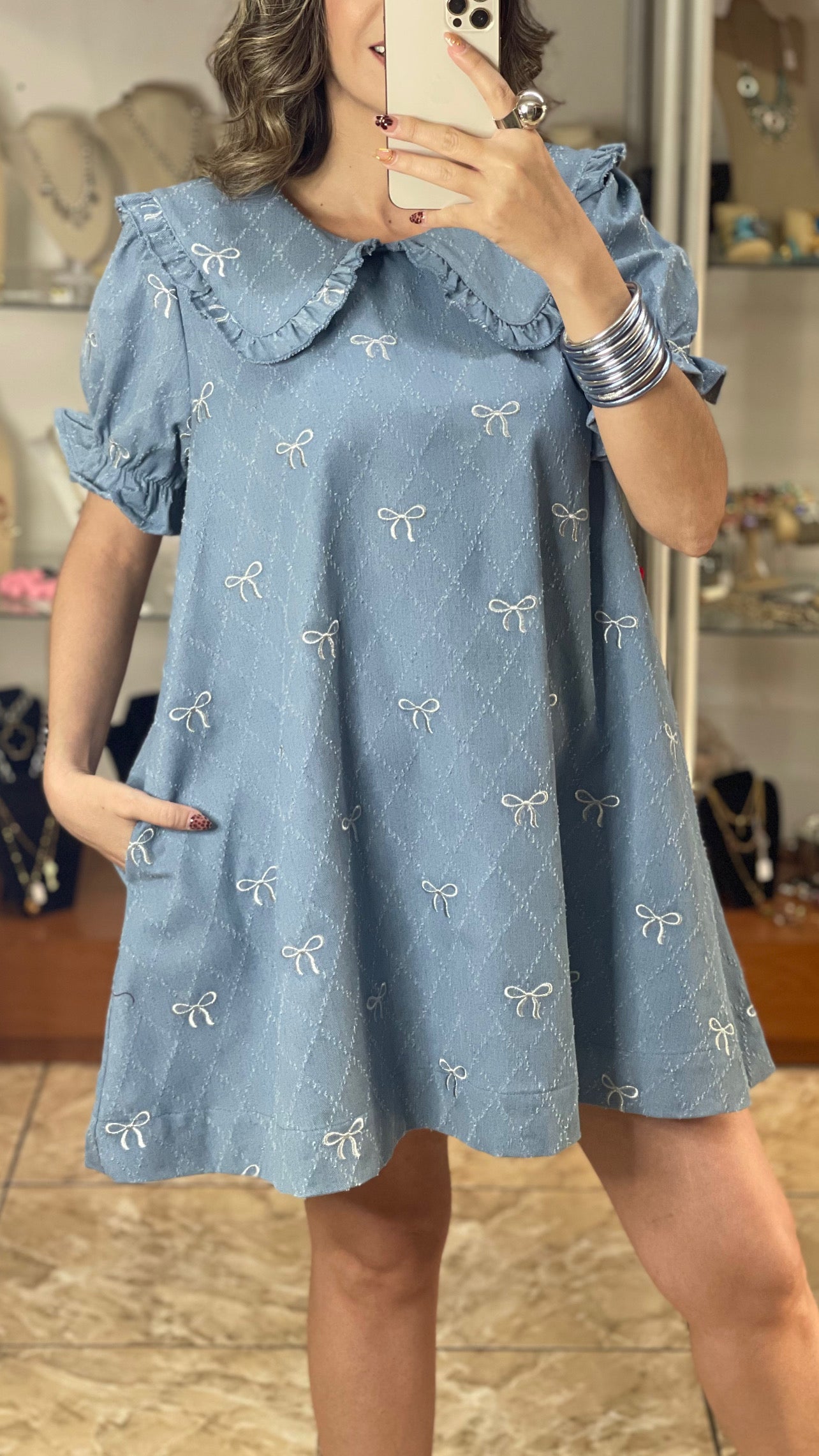 Embroidered Ribbons Denim Dress