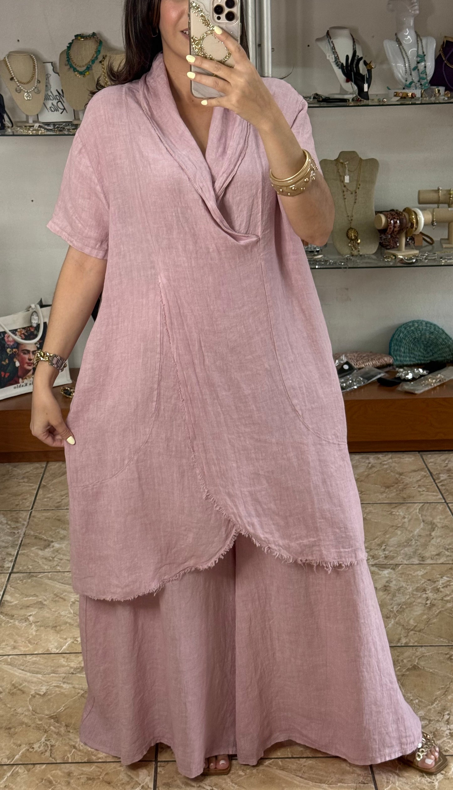 Long Top & Pant OS Linen Set (NO RETURNS OR EXCHANGE)
