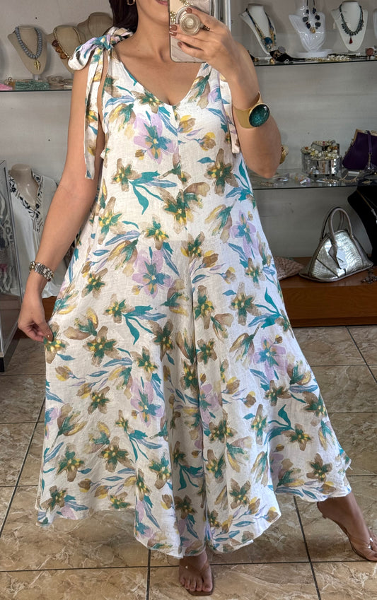 OS Pastel Floral Linen Jumpsuit (NO RETURNS OR EXCHANGE)