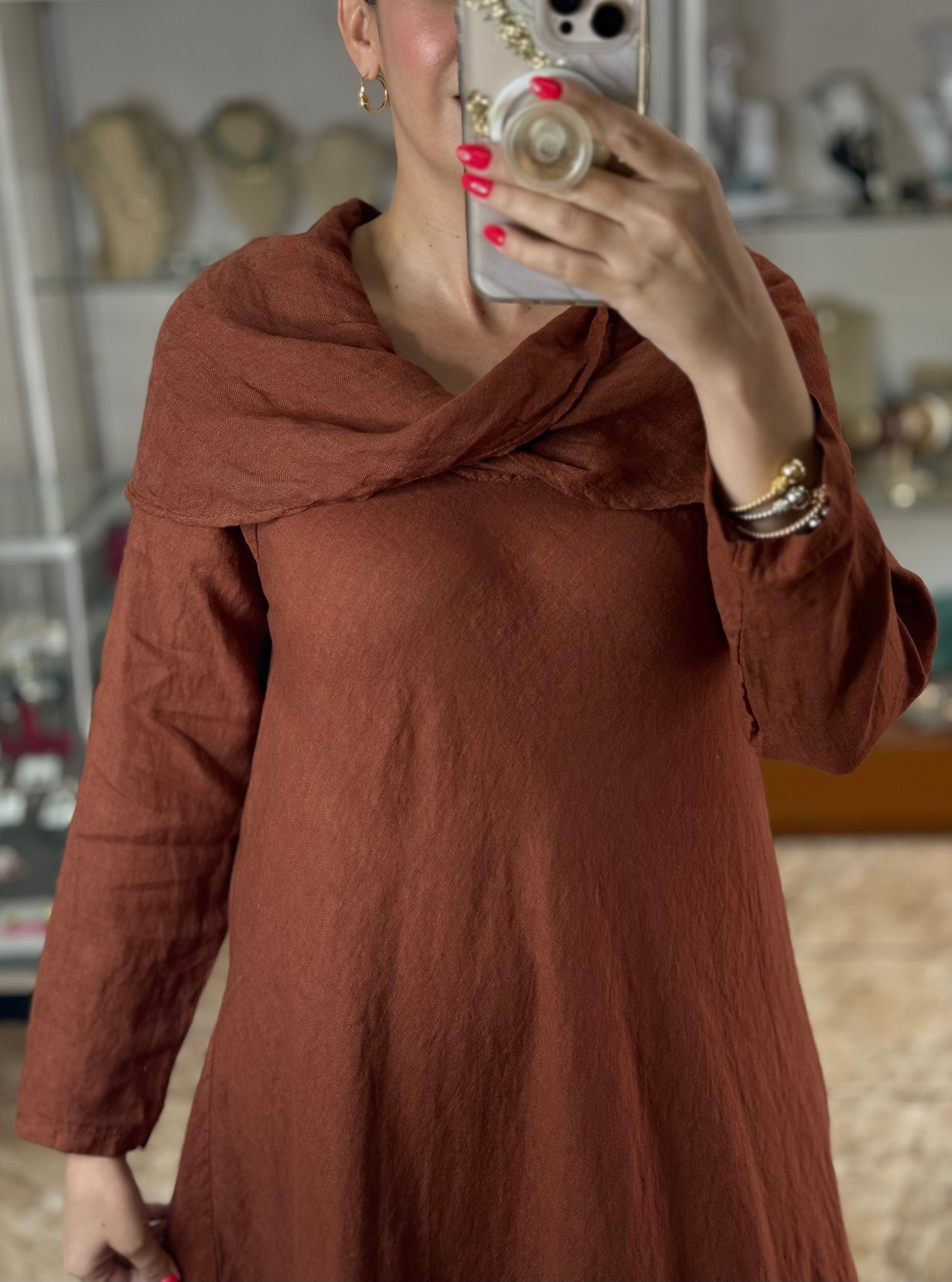 Marena OS Maxi Linen Dress (NO RETURNS OR EXCHANGE)