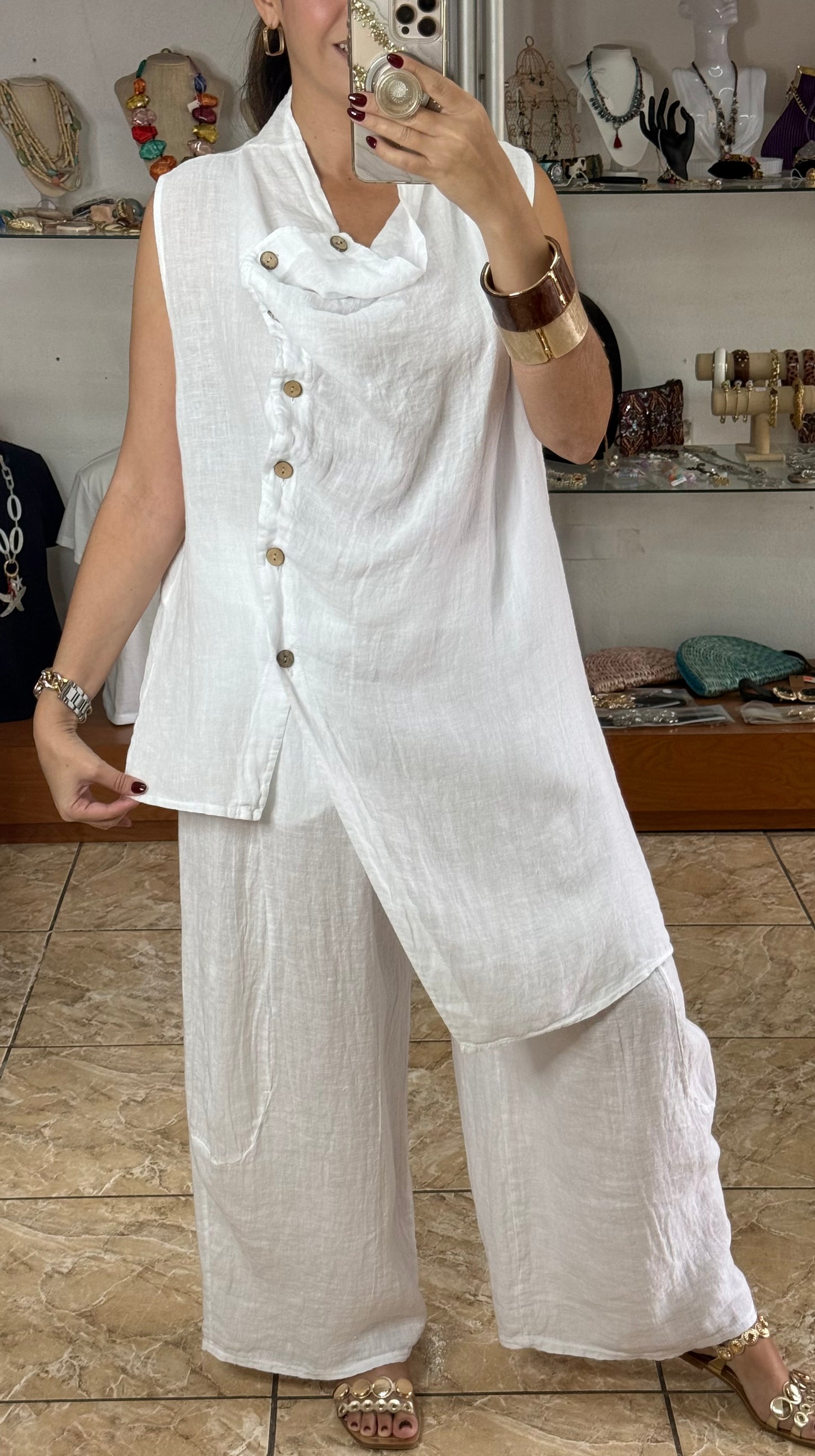 OS Linen Asymmetrical Top & Barrel Pant Set (NO RETURNS OR EXCHANGE)