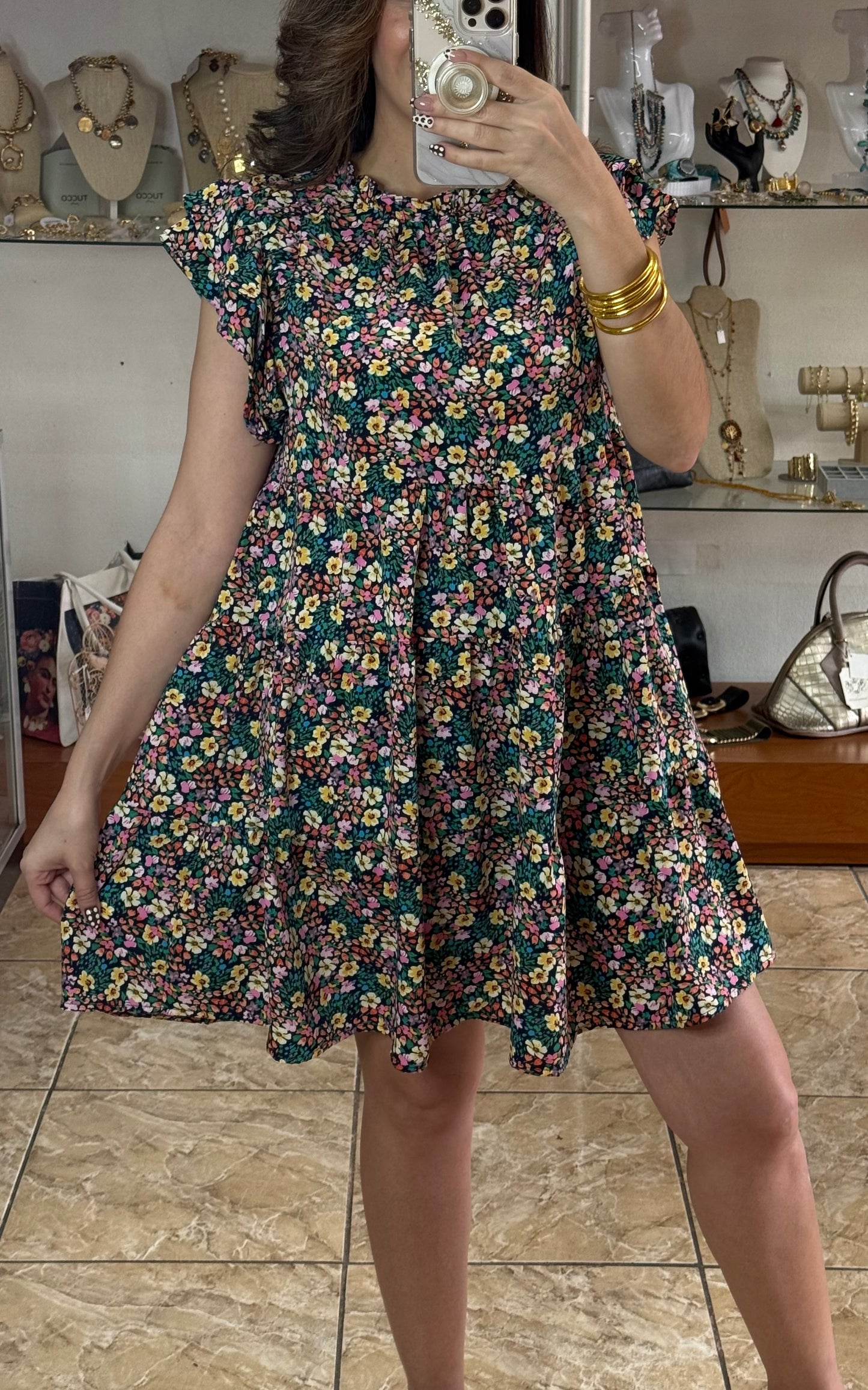 Navy Mix Floral Print Mini Dress