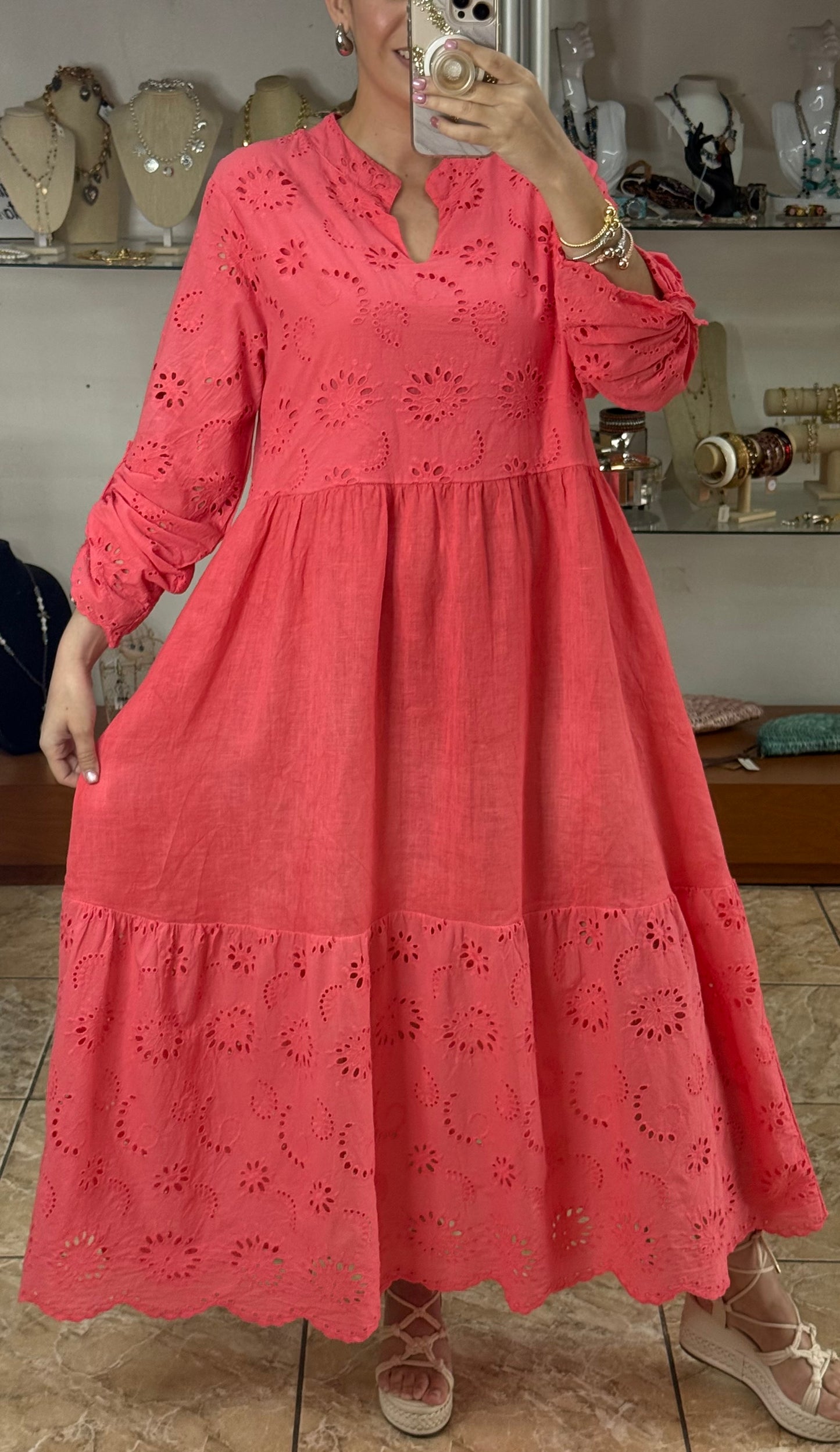 Linen/Eyelet OS Maxi Dress (FINAL SALE)