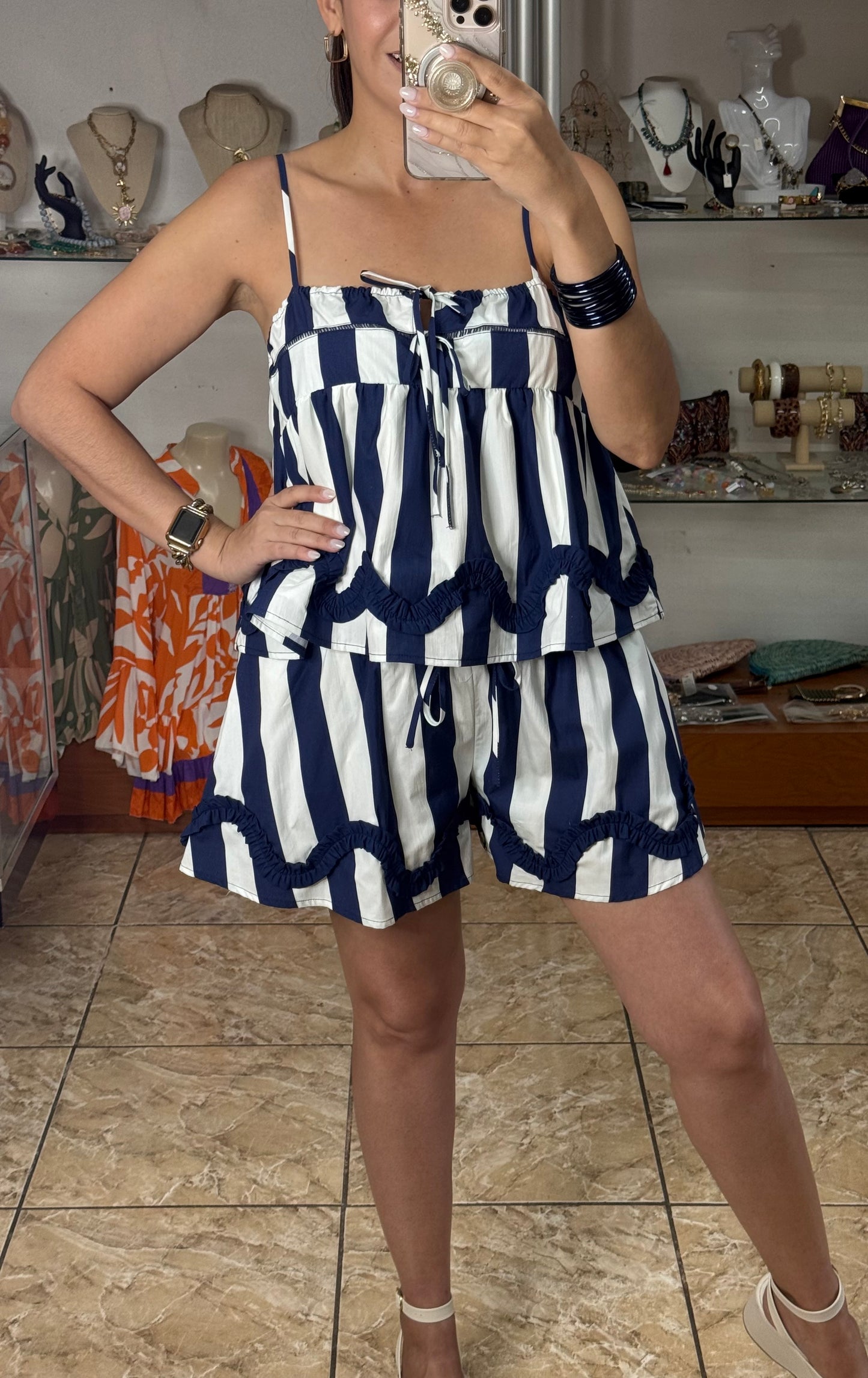 Navy/White Stripes Short Set (NO RETURNS OR EXCHANGE)