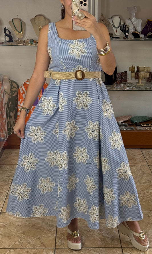 Stripes & Flowers OS Belted Maxi Dress (NO RETURNS OR EXCHANGE)