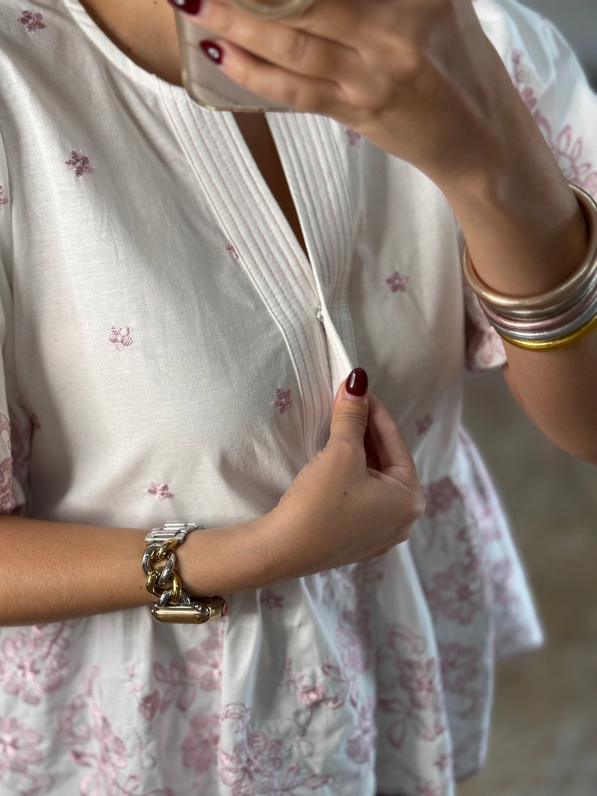 Puff Sleeve Peplum Embroidered Top