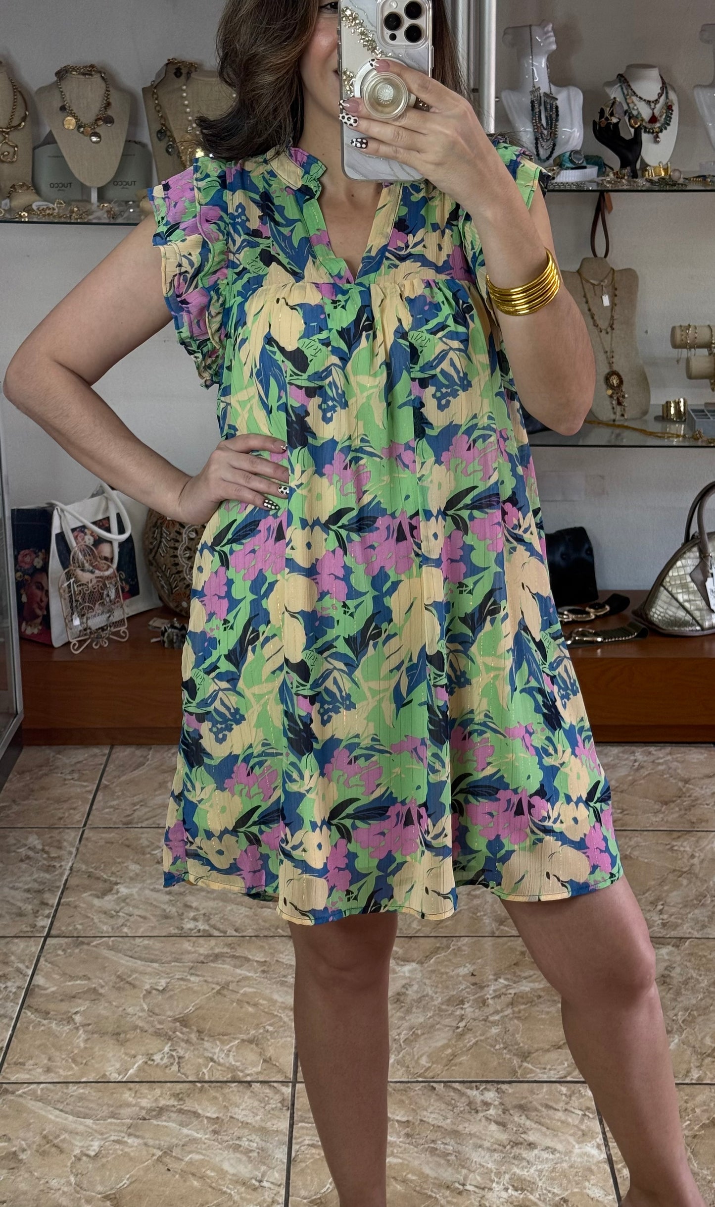 Blue Mix Floral Tiered Dress